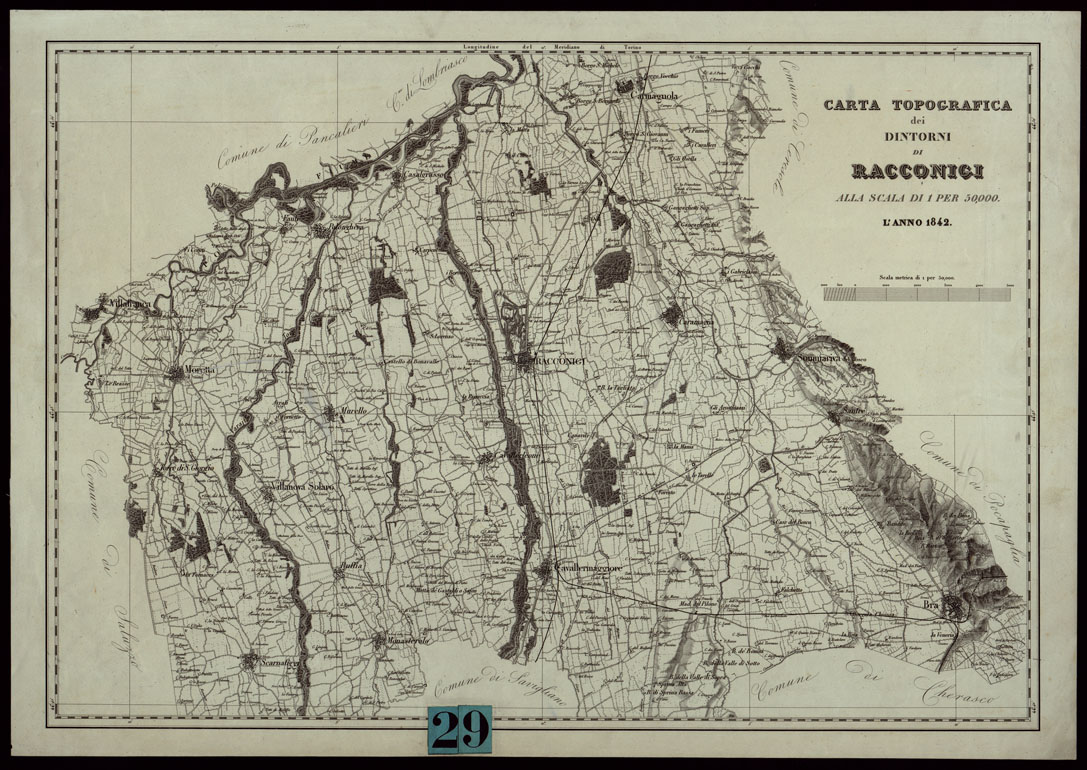 (N:23957) CARTA TOPOGRAFICA dei DINTORNI DI RACCONIGI ALLA SCALA DI 1 PER 50.000 L'ANNO 1842 (CA003378) Carte e stampe antiche: riproduzione a colori su carta (formato A1)