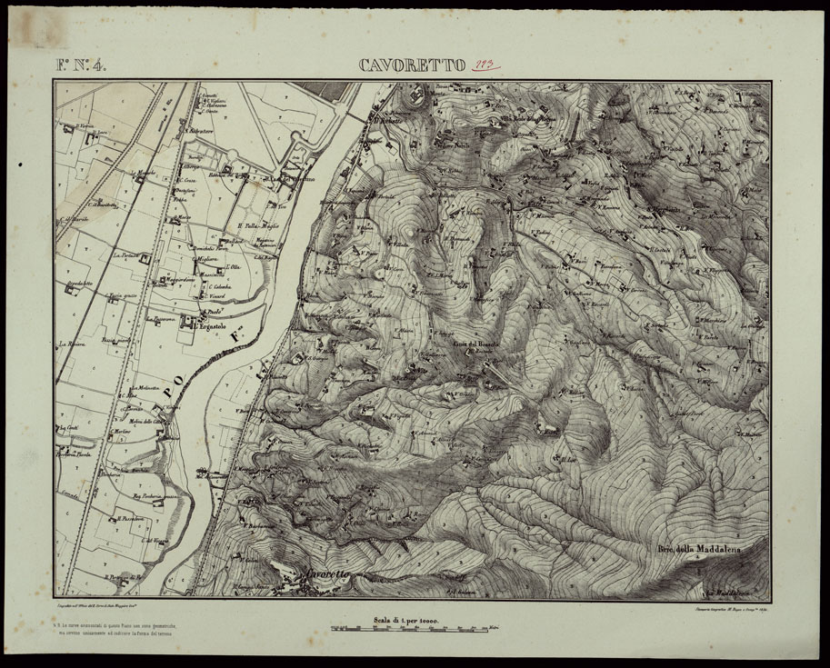 (N:23961) TORINO E DINTORNI - F.N. 4. CAVORETTO (CON SFUMO) (CA003404) Carte e stampe antiche: riproduzione a colori su carta (formato A1)