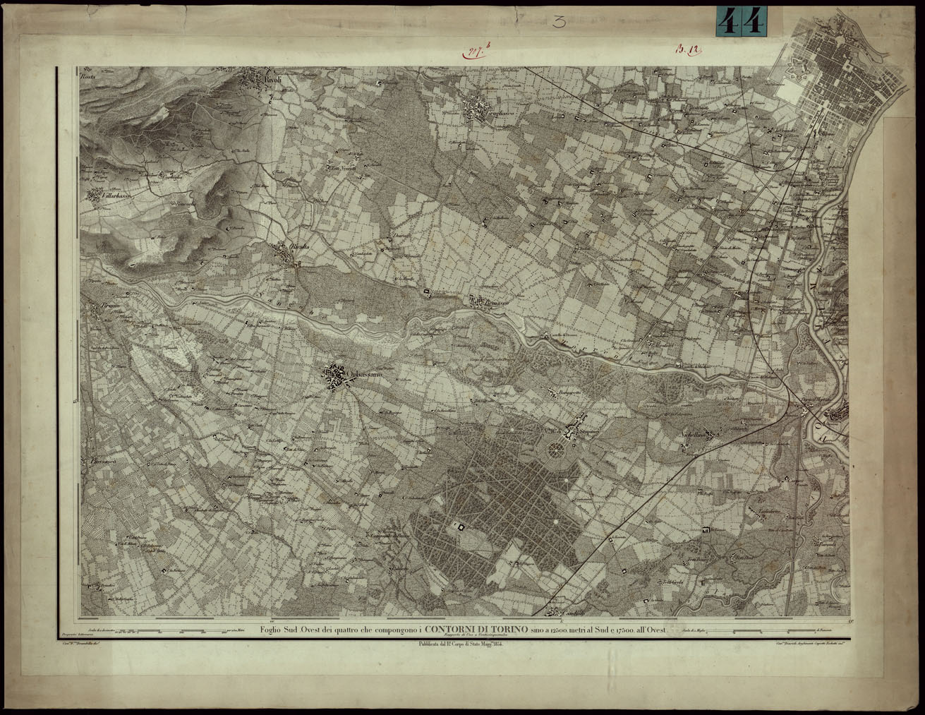 (N:53) CONTORNI DI TORINO PRIMA EDIZIONE - FOGLIO 3 (CA003412) Carte e stampe antiche: riproduzione a colori su carta (formato A1)