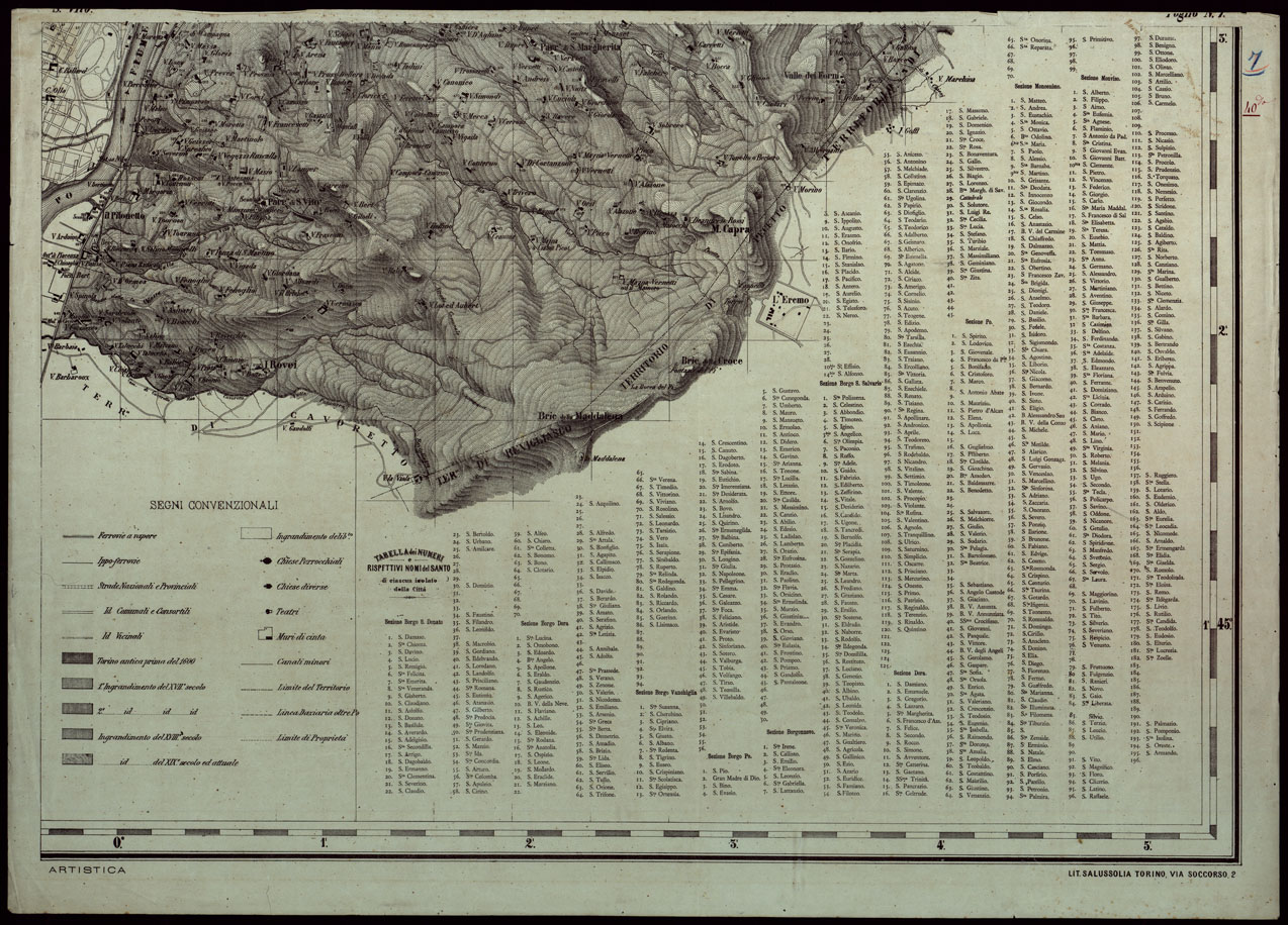(N:8646) CARTA TOPOGRAFICA DEL TERRITORIO DEL COMUNE DI TORINO COMPILATA DA CIVICO UFFICIO D'ARTE ALLA SCALA DI 1:10.000 DIVISA IN SETTE FOGLI. EDITA NEL 1879 A SPESE DEL MUNICIPIO TORINO PRESSO L'EDITORE G.B. MAGGI PROVV.RE DI STAMPE DI S.M. - FOGLIO 7 (CA003429) Carte e stampe antiche: riproduzione a colori su carta (formato A1)
