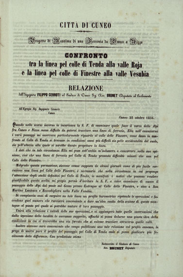 (N:24273) VIA FERRATA DA CUNEO A NIZZA PER TENDA E MENTONE DELLA LUNGHEZZA DI CHILOMETRI 106 -  CARTA - LIBRETTO 1 (CA003441, CA003442, CA003443, CA003444) Carte e stampe antiche: riproduzione a colori su carta (formato A1)