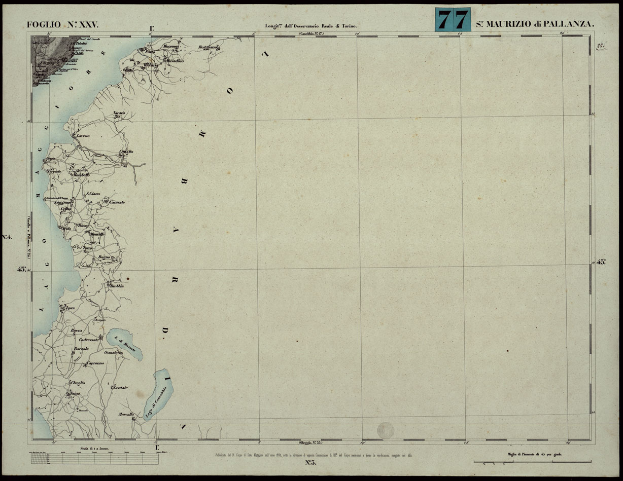 (N:24053) CARTA TOPOGRAFICA DEGLI STATI IN TERRAFERMA DI S.M. IL RE DI SARDEGNA ALLA SCALA DI 1A 50.000. OPERA DEL CORPO REALE DELLO STATO MAGGIORE - FOGLIO N.XXV SAN MAURIZIO DI PALLANZA (CA003614) Carte e stampe antiche: riproduzione a colori su carta (formato A1)