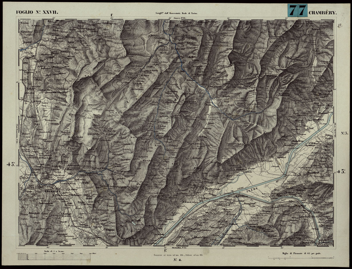 (N:24055) CARTA TOPOGRAFICA DEGLI STATI IN TERRAFERMA DI S.M. IL RE DI SARDEGNA ALLA SCALA DI 1A 50.000. OPERA DEL CORPO REALE DELLO STATO MAGGIORE - FOGLIO N.XXVII CHAMBERY (CA003616) Carte e stampe antiche: riproduzione a colori su carta (formato A1)