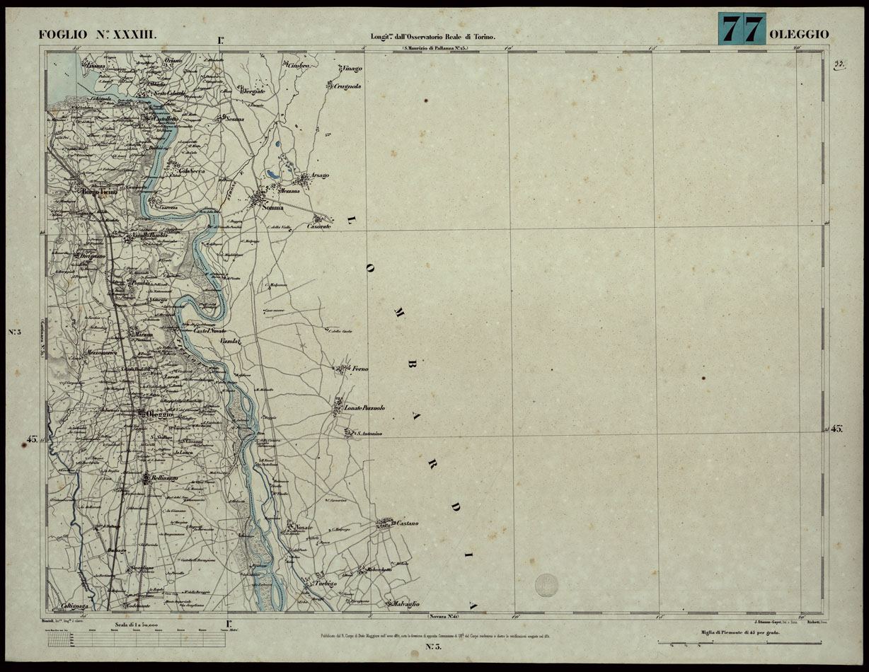 (N:24061) CARTA TOPOGRAFICA DEGLI STATI IN TERRAFERMA DI S.M. IL RE DI SARDEGNA ALLA SCALA DI 1A 50.000. OPERA DEL CORPO REALE DELLO STATO MAGGIORE - FOGLIO N.XXXIII OLEGGIO (CA003622) Carte e stampe antiche: riproduzione a colori su carta (formato A1)