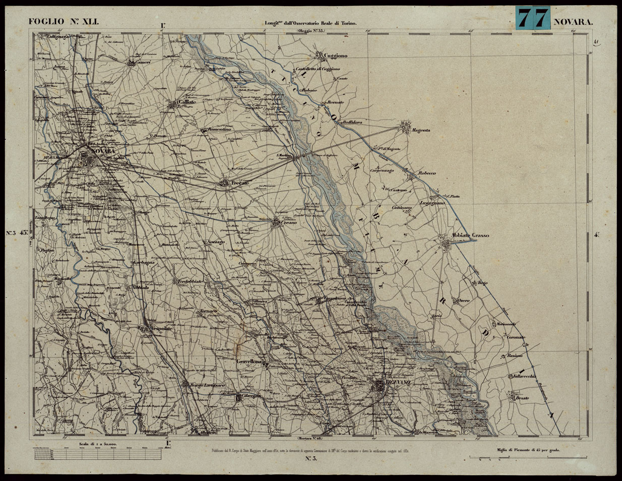 (N:24070) CARTA TOPOGRAFICA DEGLI STATI IN TERRAFERMA DI S.M. IL RE DI SARDEGNA ALLA SCALA DI 1A 50.000. OPERA DEL CORPO REALE DELLO STATO MAGGIORE - FOGLIO N.XLI NOVARA (CA003630) Carte e stampe antiche: riproduzione a colori su carta (formato A1)
