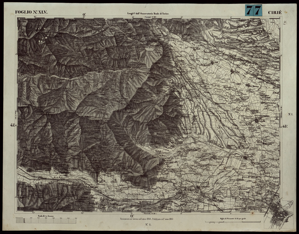 (N:24074) CARTA TOPOGRAFICA DEGLI STATI IN TERRAFERMA DI S.M. IL RE DI SARDEGNA ALLA SCALA DI 1A 50.000. OPERA DEL CORPO REALE DELLO STATO MAGGIORE - FOGLIO N.XLV CIRIE' (CA003634) Carte e stampe antiche: riproduzione a colori su carta (formato A1)