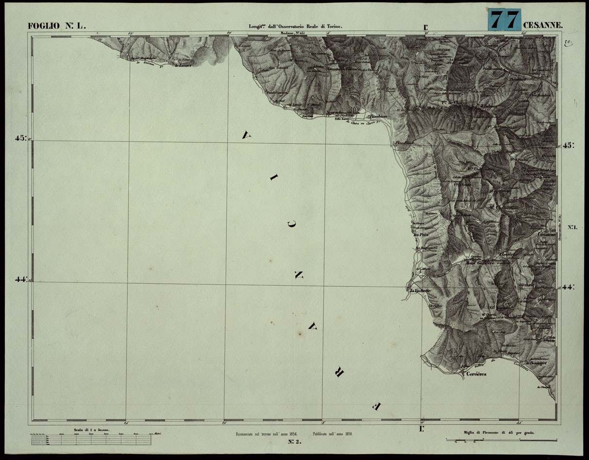(N:24079) CARTA TOPOGRAFICA DEGLI STATI IN TERRAFERMA DI S.M. IL RE DI SARDEGNA ALLA SCALA DI 1A 50.000. OPERA DEL CORPO REALE DELLO STATO MAGGIORE - FOGLIO N.L CESANNE (CA003639) Carte e stampe antiche: riproduzione a colori su carta (formato A1)