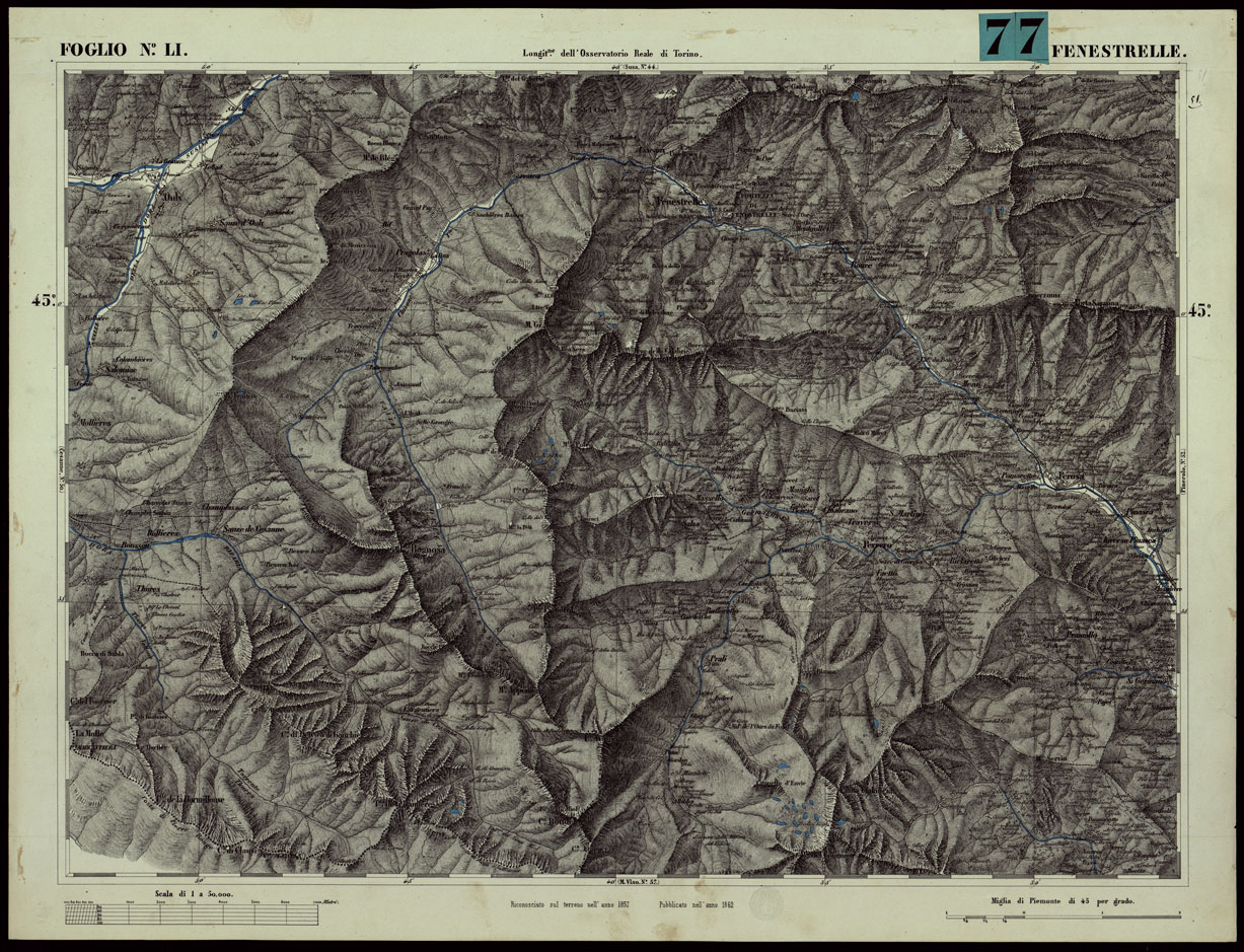 (N:24080) CARTA TOPOGRAFICA DEGLI STATI IN TERRAFERMA DI S.M. IL RE DI SARDEGNA ALLA SCALA DI 1A 50.000. OPERA DEL CORPO REALE DELLO STATO MAGGIORE - FOGLIO N.LI  FENESTRELLE (CA003640) Carte e stampe antiche: riproduzione a colori su carta (formato A1)