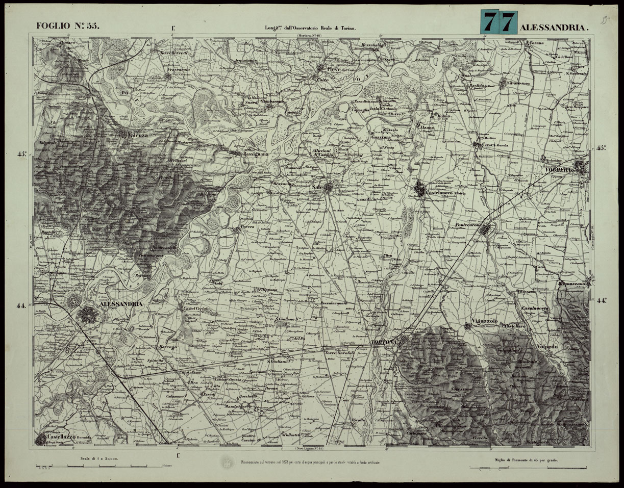 (N:24084) CARTA TOPOGRAFICA DEGLI STATI IN TERRAFERMA DI S.M. IL RE DI SARDEGNA ALLA SCALA DI 1A 50.000. OPERA DEL CORPO REALE DELLO STATO MAGGIORE - FOGLIO N.55 ALESSANDRIA (CA003644) Carte e stampe antiche: riproduzione a colori su carta (formato A1)