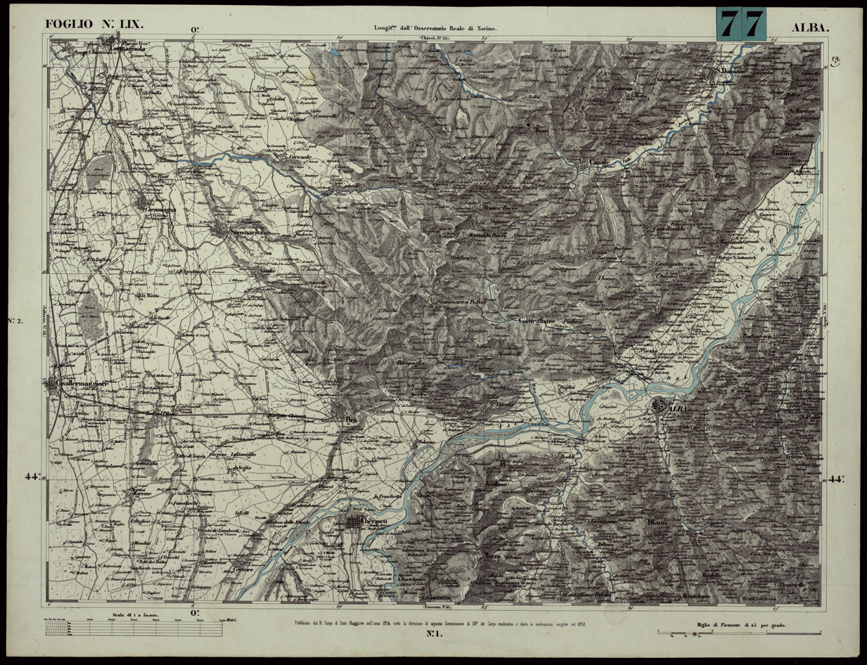 (N:24088) CARTA TOPOGRAFICA DEGLI STATI IN TERRAFERMA DI S.M. IL RE DI SARDEGNA ALLA SCALA DI 1A 50.000. OPERA DEL CORPO REALE DELLO STATO MAGGIORE - FOGLIO N.LIX ALBA (CA003648) Carte e stampe antiche: riproduzione a colori su carta (formato A1)