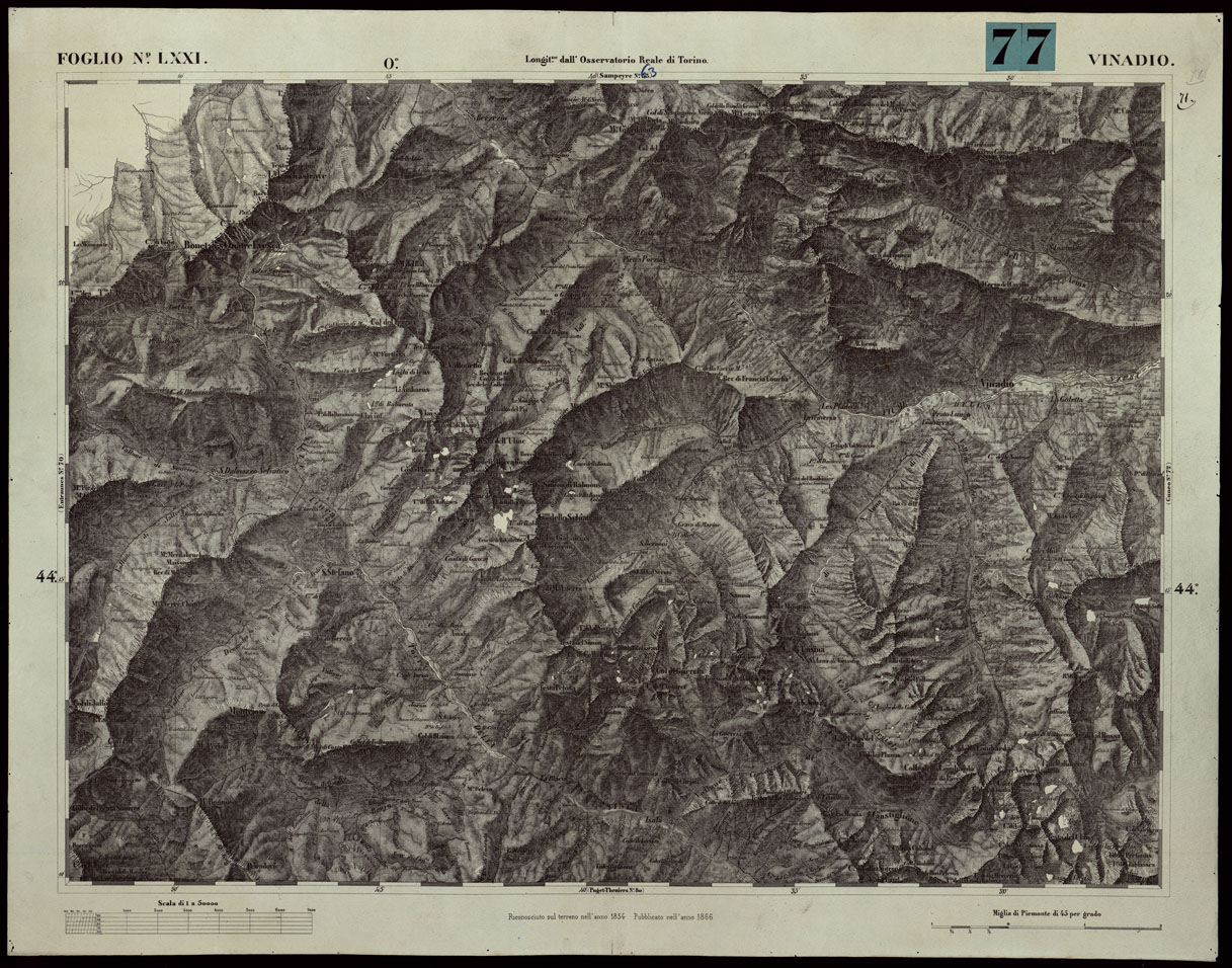 (N:24099) CARTA TOPOGRAFICA DEGLI STATI IN TERRAFERMA DI S.M. IL RE DI SARDEGNA ALLA SCALA DI 1A 50.000. OPERA DEL CORPO REALE DELLO STATO MAGGIORE - FOGLIO N.LXXI VINADIO (CA003659) Carte e stampe antiche: riproduzione a colori su carta (formato A1)