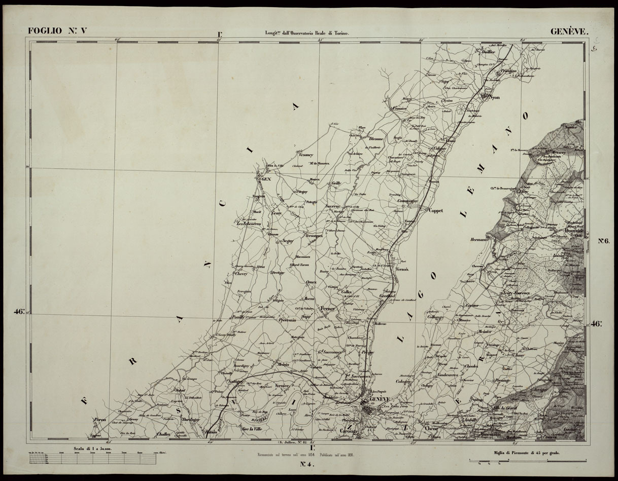 (N:24147) CARTA TOPOGRAFICA DEGLI STATI IN TERRAFERMA DI S.M. IL RE DI SARDEGNA ALLA SCALA DI 1A 50.000 OPERA DEL CORPO REALE DELLO STATO MAGGIORE RIVEDUTI E CORRETTI - FOGLIO N.V GENEVE (CA003682) Carte e stampe antiche: riproduzione a colori su carta (formato A1)