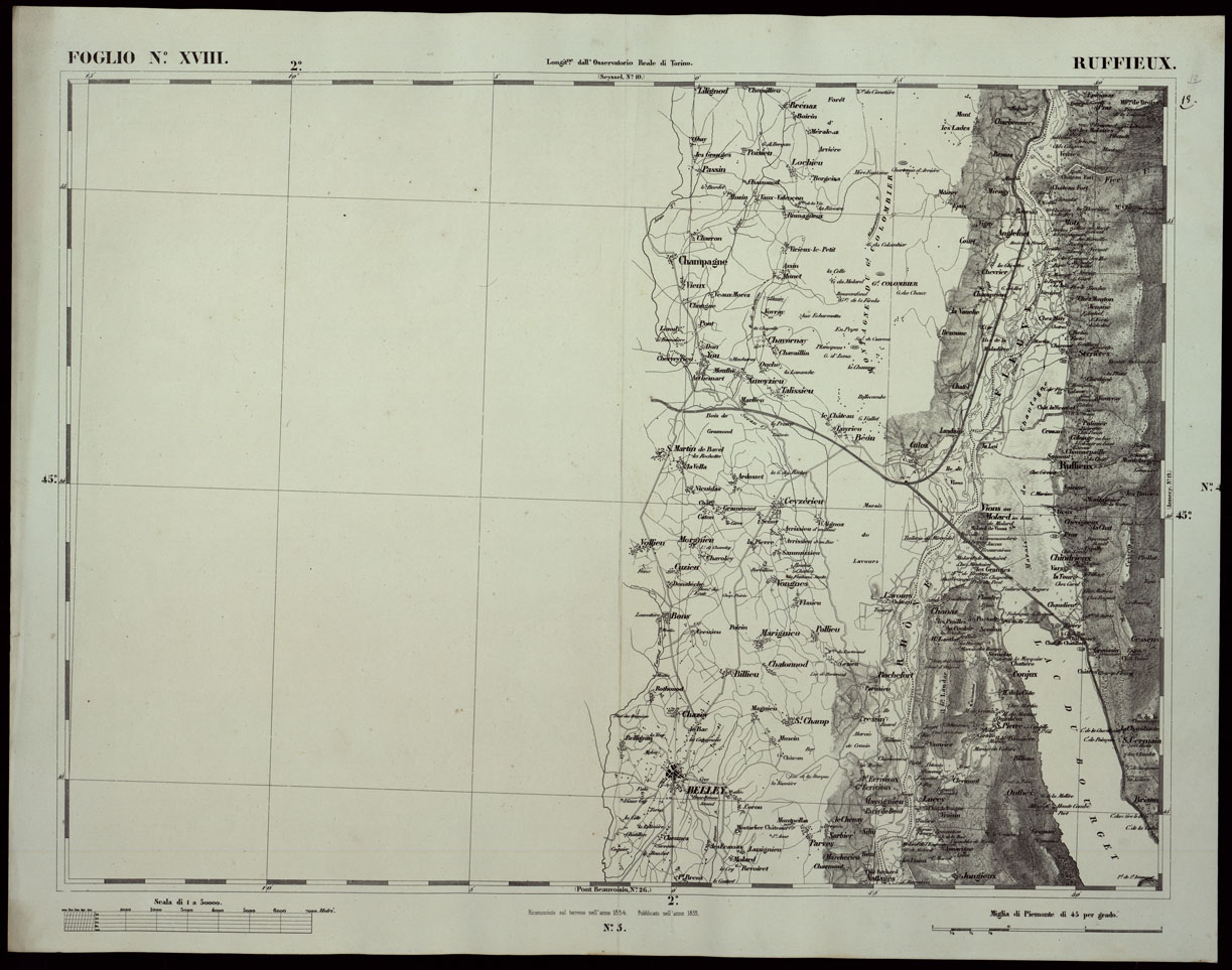 (N:24169) CARTA TOPOGRAFICA DEGLI STATI IN TERRAFERMA DI S.M. IL RE DI SARDEGNA ALLA SCALA DI 1A 50.000 OPERA DEL CORPO REALE DELLO STATO MAGGIORE RIVEDUTI E CORRETTI - FOGLIO N. XVIII  RUFFIEUX (CA003687) Carte e stampe antiche: riproduzione a colori su carta (formato A1)