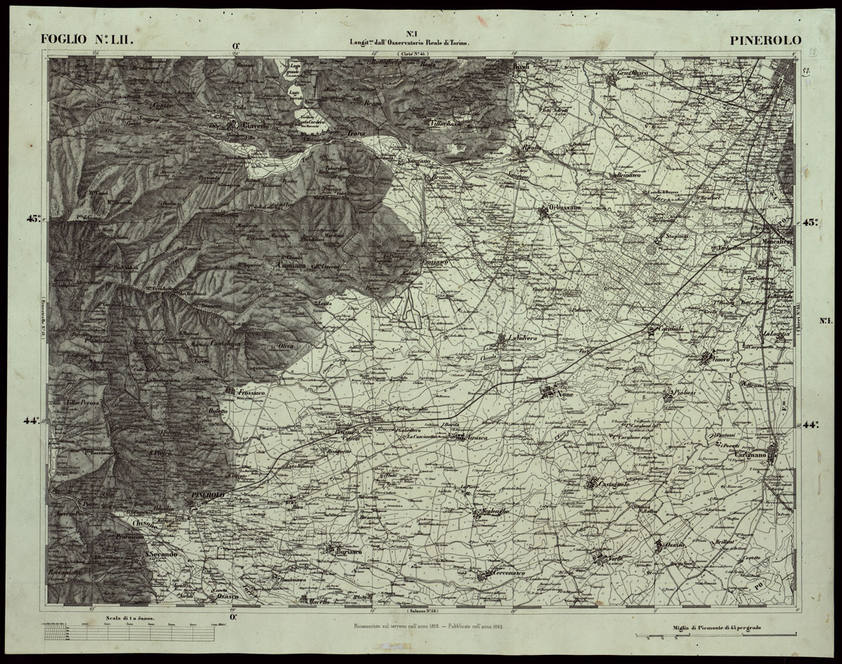 (N:24189) CARTA TOPOGRAFICA DEGLI STATI IN TERRAFERMA DI S.M. IL RE DI SARDEGNA ALLA SCALA DI 1A 50.000 OPERA DEL CORPO REALE DELLO STATO MAGGIORE RIVEDUTI E CORRETTI - FOGLIO N. LII PINEROLO (CA003699) Carte e stampe antiche: riproduzione a colori su carta (formato A1)
