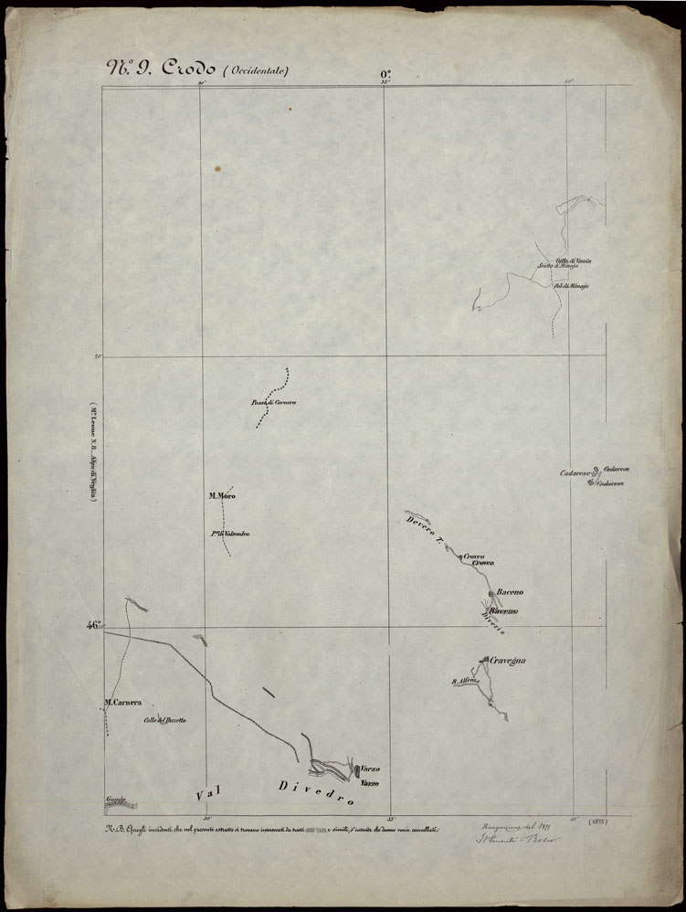 (N:24249) CARTA TOPOGRAFICA DEGLI STATI IN TERRAFERMA DI S.M. IL RE DI SARDEGNA ALLA SCALA DI 1.A 50.000. OPERA DEL CORPO REALE DELLO STATO MAGGIORE - FOGLIO N.9. CRODO + DOCUMENTO DI AGGIORNAMENTO PARTE OCCIDENTALE E ORIENTALE (CA003735, CA003734, CA003736) Carte e stampe antiche: riproduzione a colori su carta (formato A1)