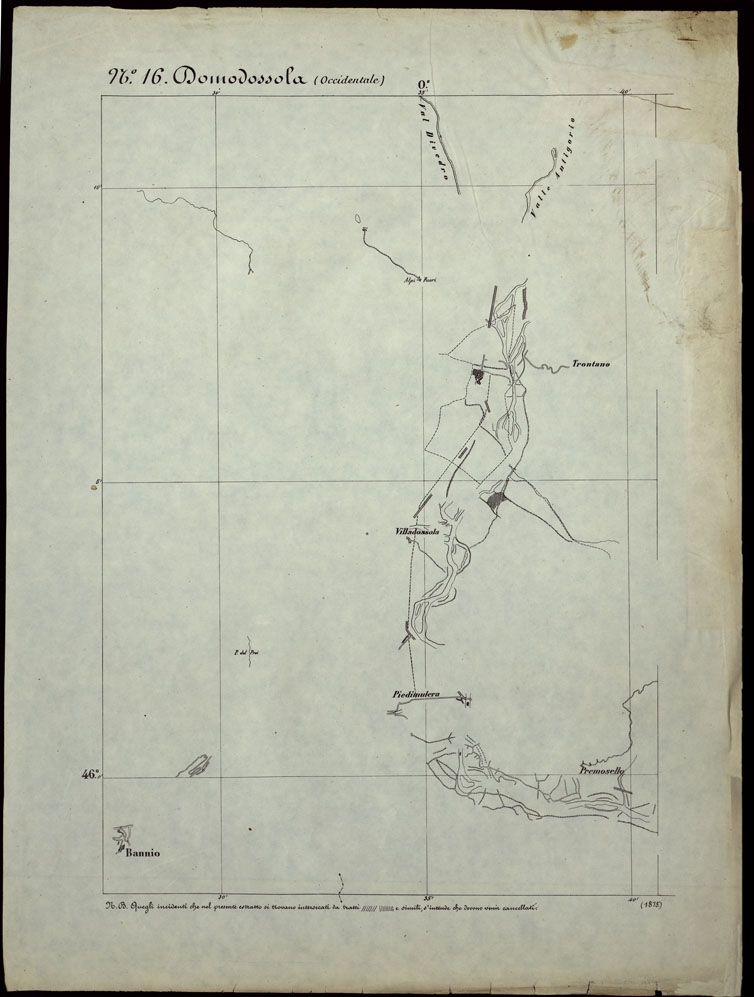 (N:24256) CARTA TOPOGRAFICA DEGLI STATI IN TERRAFERMA DI S.M. IL RE DI SARDEGNA ALLA SCALA DI 1.A 50.000. OPERA DEL CORPO REALE DELLO STATO MAGGIORE - FOGLIO N.16. DOMODOSSOLA + DOCUEMNTO DI AGGIORNAMENTO PARTE OCCIDENTALE E ORIENTALE (CA003745, CA003746, CA003747) Carte e stampe antiche: riproduzione a colori su carta (formato A1)