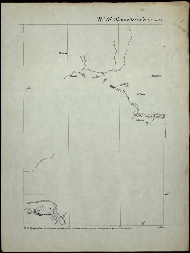(N:24256) CARTA TOPOGRAFICA DEGLI STATI IN TERRAFERMA DI S.M. IL RE DI SARDEGNA ALLA SCALA DI 1.A 50.000. OPERA DEL CORPO REALE DELLO STATO MAGGIORE - FOGLIO N.16. DOMODOSSOLA + DOCUEMNTO DI AGGIORNAMENTO PARTE OCCIDENTALE E ORIENTALE (CA003745, CA003746, CA003747) Carte e stampe antiche: riproduzione a colori su carta (formato A1)