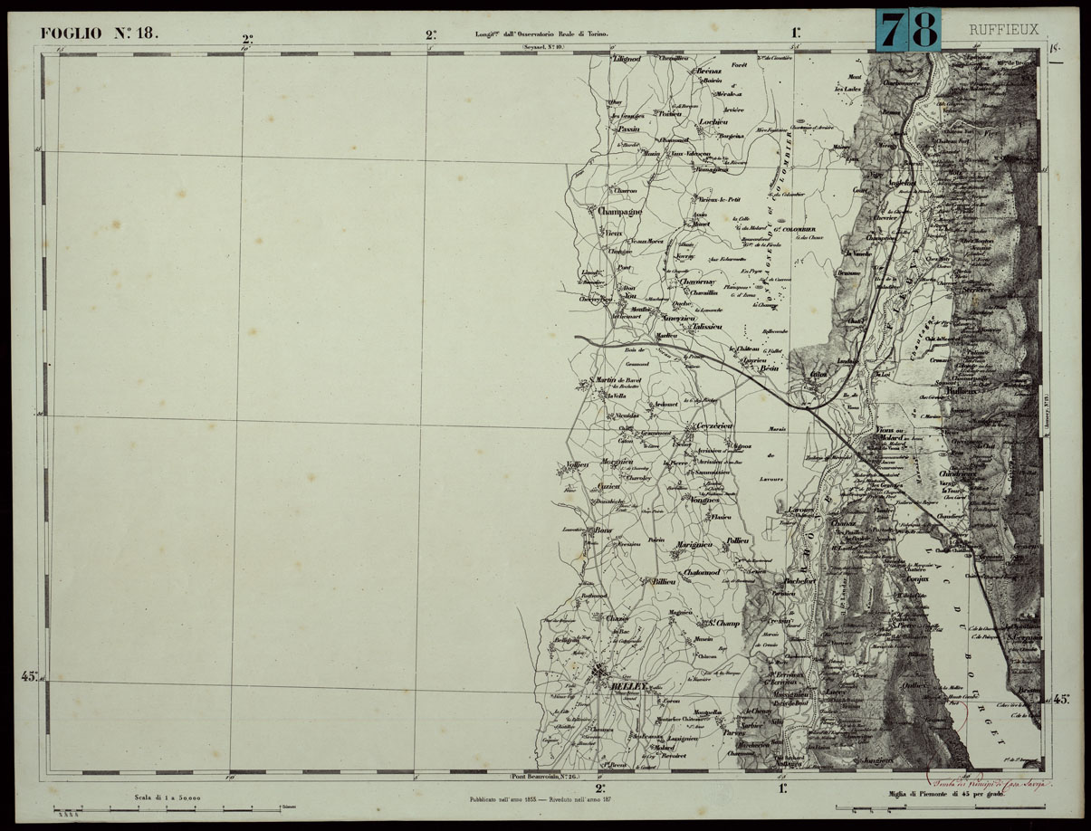 (N:24258) CARTA TOPOGRAFICA DEGLI STATI IN TERRAFERMA DI S.M. IL RE DI SARDEGNA ALLA SCALA DI 1.A 50.000. OPERA DEL CORPO REALE DELLO STATO MAGGIORE - FOGLIO N.18. RUFFIEUX (CA003750) Carte e stampe antiche: riproduzione a colori su carta (formato A1)