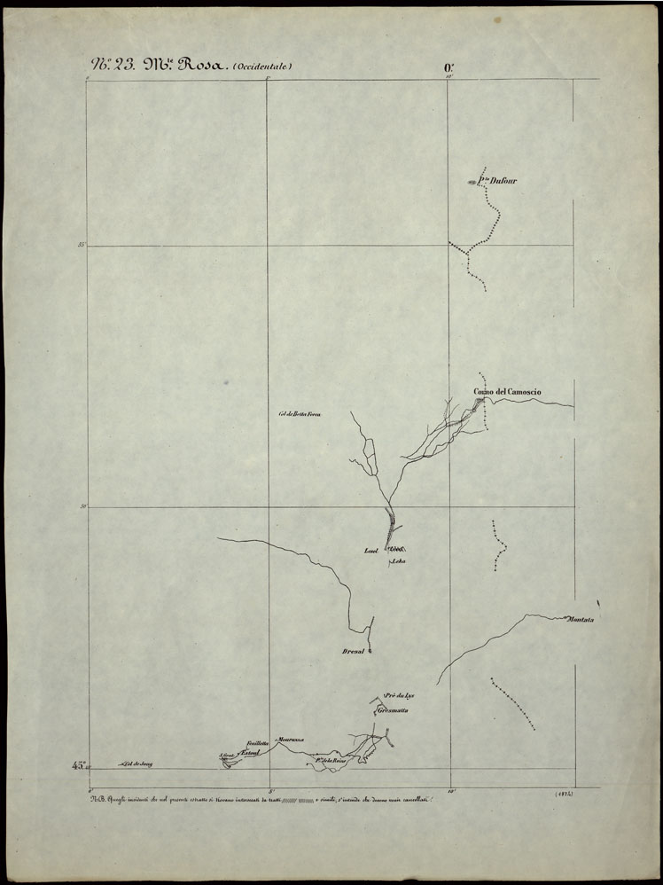 (N:24262) CARTA TOPOGRAFICA DEGLI STATI IN TERRAFERMA DI S.M. IL RE DI SARDEGNA ALLA SCALA DI 1.A 50.000. OPERA DEL CORPO REALE DELLO STATO MAGGIORE - FOGLIO N.23. MONTE ROSA + DOCUMENTO DI AGGIORNAMENTO PARTE OCCIDENTALE E ORIENTALE (CA003754, CA003755, CA003756) Carte e stampe antiche: riproduzione a colori su carta (formato A1)