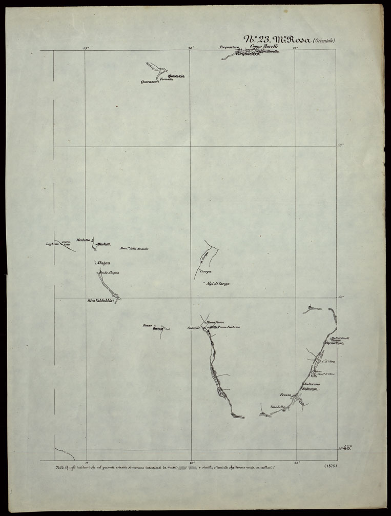 (N:24262) CARTA TOPOGRAFICA DEGLI STATI IN TERRAFERMA DI S.M. IL RE DI SARDEGNA ALLA SCALA DI 1.A 50.000. OPERA DEL CORPO REALE DELLO STATO MAGGIORE - FOGLIO N.23. MONTE ROSA + DOCUMENTO DI AGGIORNAMENTO PARTE OCCIDENTALE E ORIENTALE (CA003754, CA003755, CA003756) Carte e stampe antiche: riproduzione a colori su carta (formato A1)