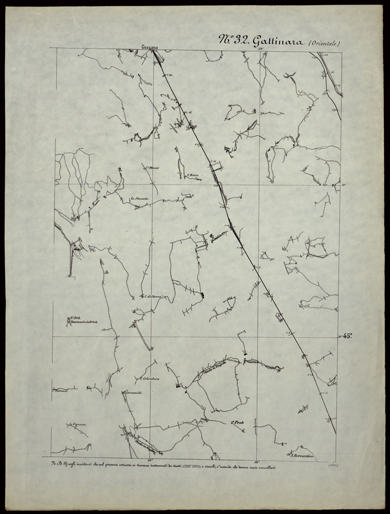 (N:24271) CARTA TOPOGRAFICA DEGLI STATI IN TERRAFERMA DI S.M. IL RE DI SARDEGNA ALLA SCALA DI 1.A 50.000. OPERA DEL CORPO REALE DELLO STATO MAGGIORE - FOGLIO N.32.  GATTINARA + DOCUMENTO DI AGGIORNAMENTO PARTE OCCIDENTALE E ORIENTALE (CA003769, CA003770, CA003771) Carte e stampe antiche: riproduzione a colori su carta (formato A1)