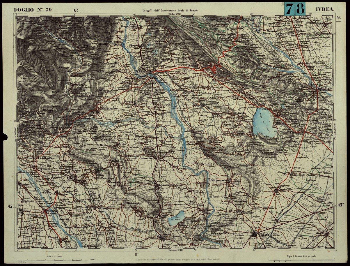 (N:24279) CARTA TOPOGRAFICA DEGLI STATI IN TERRAFERMA DI S.M. IL RE DI SARDEGNA ALLA SCALA DI 1.A 50.000. OPERA DEL CORPO REALE DELLO STATO MAGGIORE - FOGLIO N.39. IVREA + DOCUMENTO DI AGGIORNAMENTO PARTE ORIENTALE (CA003779, CA003780) Carte e stampe antiche: riproduzione a colori su carta (formato A1)