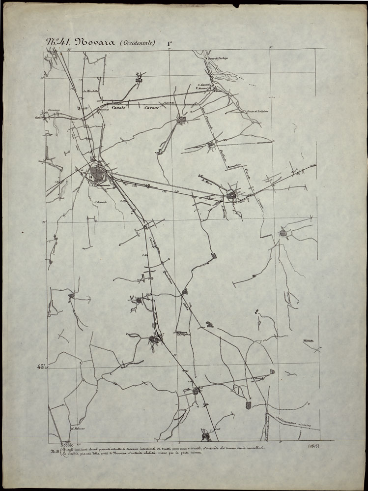 (N:24281) CARTA TOPOGRAFICA DEGLI STATI IN TERRAFERMA DI S.M. IL RE DI SARDEGNA ALLA SCALA DI 1.A 50.000. OPERA DEL CORPO REALE DELLO STATO MAGGIORE - FOGLIO N.41. NOVARA + DOCUMENTO DI AGGIORNAMENTO PARTE OCCIDENTALE E ORIENTALE (CA003784, CA003785, CA003786) Carte e stampe antiche: riproduzione a colori su carta (formato A1)
