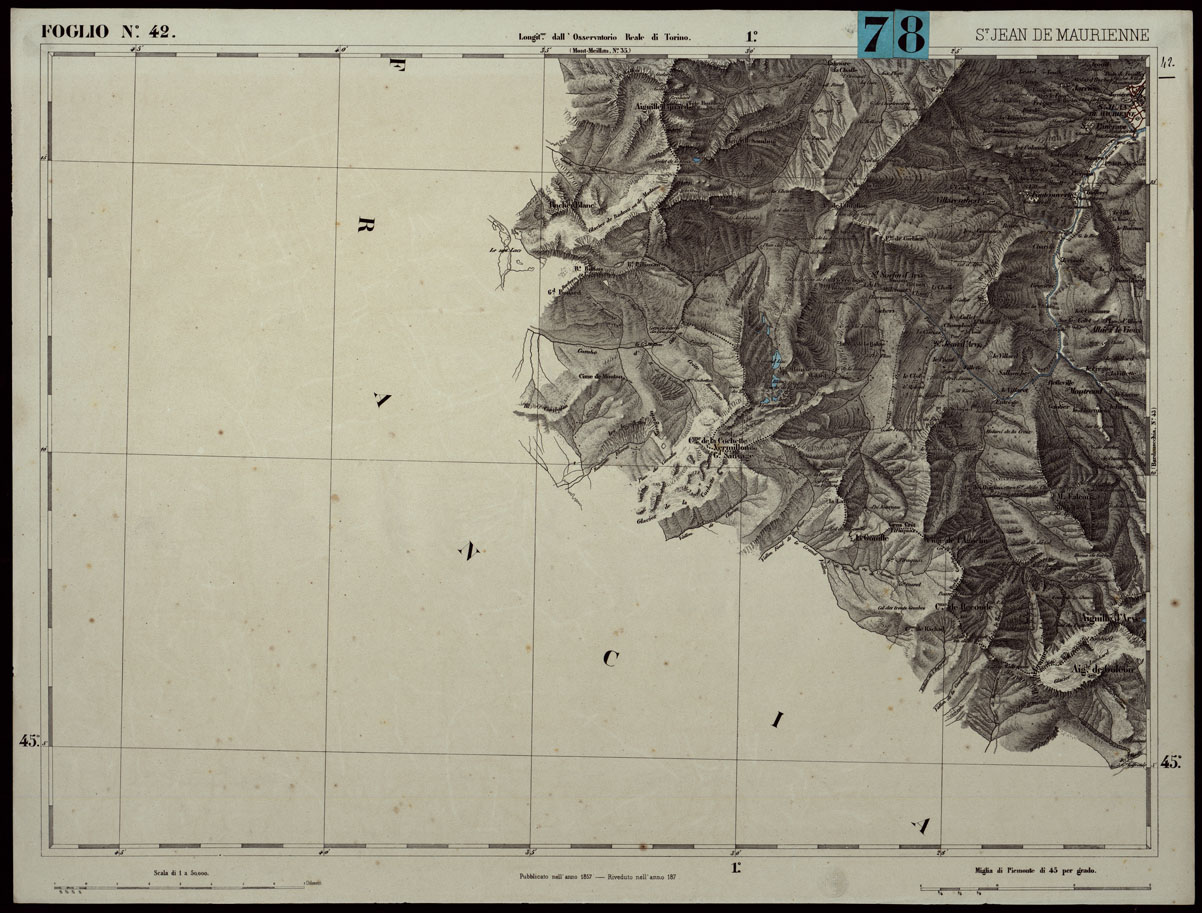 (N:24282) CARTA TOPOGRAFICA DEGLI STATI IN TERRAFERMA DI S.M. IL RE DI SARDEGNA ALLA SCALA DI 1.A 50.000. OPERA DEL CORPO REALE DELLO STATO MAGGIORE - FOGLIO N.42. SANT JEAN DE MAURIENNE (CA003787) Carte e stampe antiche: riproduzione a colori su carta (formato A1)