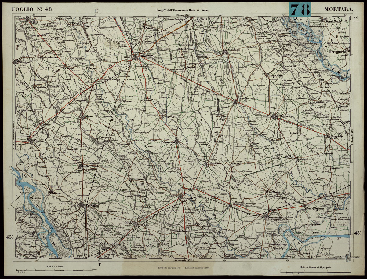 (N:24288) CARTA TOPOGRAFICA DEGLI STATI IN TERRAFERMA DI S.M. IL RE DI SARDEGNA ALLA SCALA DI 1.A 50.000. OPERA DEL CORPO REALE DELLO STATO MAGGIORE - FOGLIO N.48  MORTARA + DOCUMENTO DI AGGIORNAMENTO PARTE OCCIDENTALE E ORIENTALE (CA003795, CA003796, CA003797) Carte e stampe antiche: riproduzione a colori su carta (formato A1)