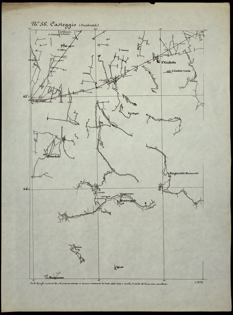 (N:24297) CARTA TOPOGRAFICA DEGLI STATI IN TERRAFERMA DI S.M. IL RE DI SARDEGNA ALLA SCALA DI 1.A 50.000. OPERA DEL CORPO REALE DELLO STATO MAGGIORE - FOGLIO N.56. CASTEGGIO + DOCUMENTO DI AGGIORNAMENTO PARTE OCCIDENTALE E ORIENTALE (CA003811, CA003812, CA003813) Carte e stampe antiche: riproduzione a colori su carta (formato A1)