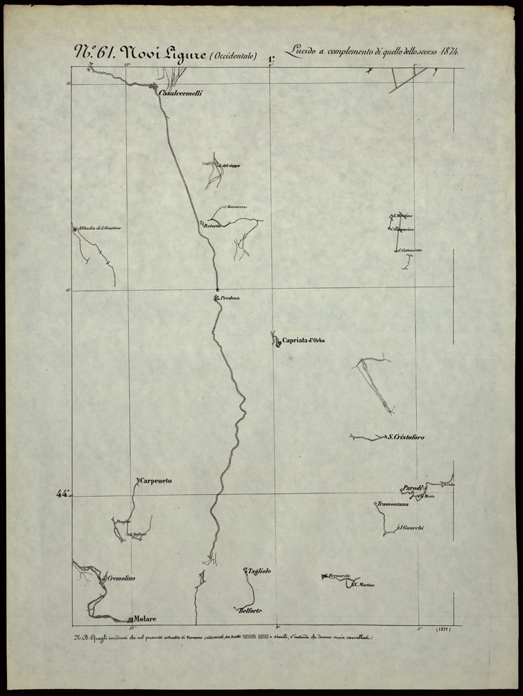 (N:24302) CARTA TOPOGRAFICA DEGLI STATI IN TERRAFERMA DI S.M. IL RE DI SARDEGNA ALLA SCALA DI 1.A 50.000. OPERA DEL CORPO REALE DELLO STATO MAGGIORE - FOGLIO N.61. NOVI LIGURE + DOCUMENTO DI AGGIORNAMENTO PARTE OCCIDENTALE E ORIENTALE (CA003822, CA003821, CA003820) Carte e stampe antiche: riproduzione a colori su carta (formato A1)