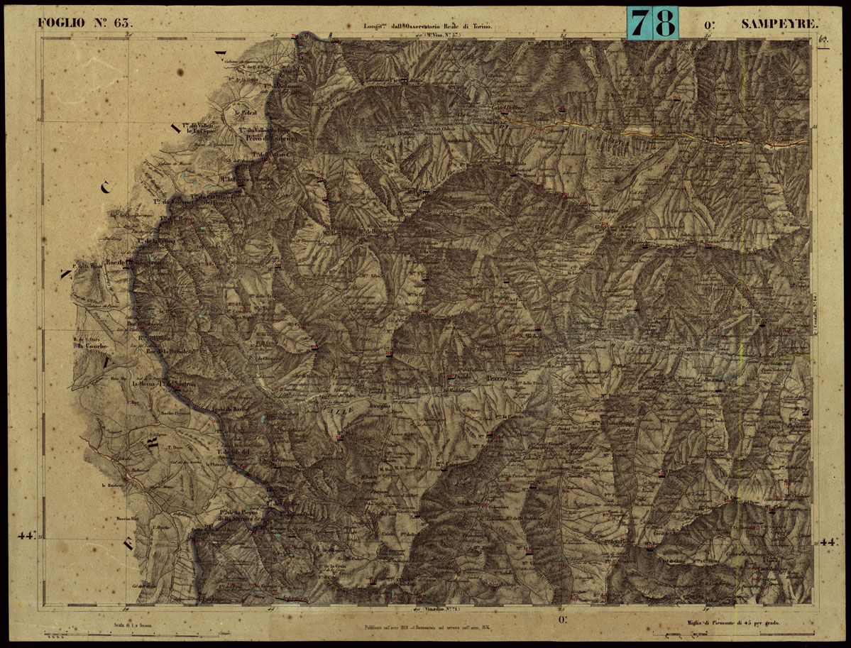 (N:24304) CARTA TOPOGRAFICA DEGLI STATI IN TERRAFERMA DI S.M. IL RE DI SARDEGNA ALLA SCALA DI 1.A 50.000. OPERA DEL CORPO REALE DELLO STATO MAGGIORE - FOGLIO N.63. SAMPEYRE (CA003826) Carte e stampe antiche: riproduzione a colori su carta (formato A1)