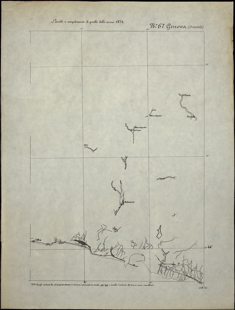 (N:24308) CARTA TOPOGRAFICA DEGLI STATI IN TERRAFERMA DI S.M. IL RE DI SARDEGNA ALLA SCALA DI 1.A 50.000. OPERA DEL CORPO REALE DELLO STATO MAGGIORE - FOGLIO N.67. GENOVA + DOCUMENTO DI AGGIORNAMENTO PARTE OCCIDENTALEE ORIENTALE (CA003832, CA003833, CA003834) Carte e stampe antiche: riproduzione a colori su carta (formato A1)