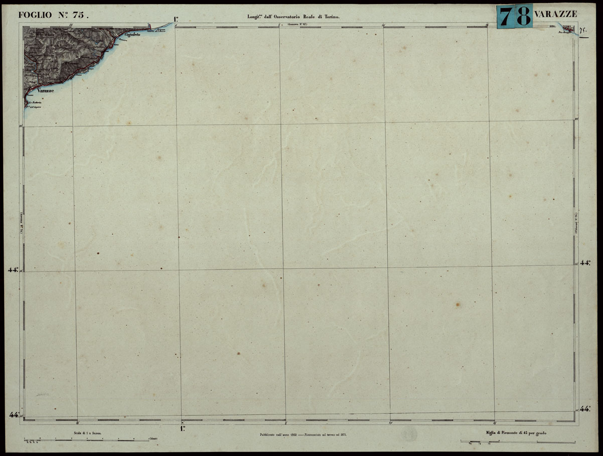 (N:24316) CARTA TOPOGRAFICA DEGLI STATI IN TERRAFERMA DI S.M. IL RE DI SARDEGNA ALLA SCALA DI 1.A 50.000. OPERA DEL CORPO REALE DELLO STATO MAGGIORE - FOGLIO N.75. - VARAZZE + DOCUMENTO DI AGGIORNAMENTO UNICO (CA003848, CA003849) Carte e stampe antiche: riproduzione a colori su carta (formato A1)