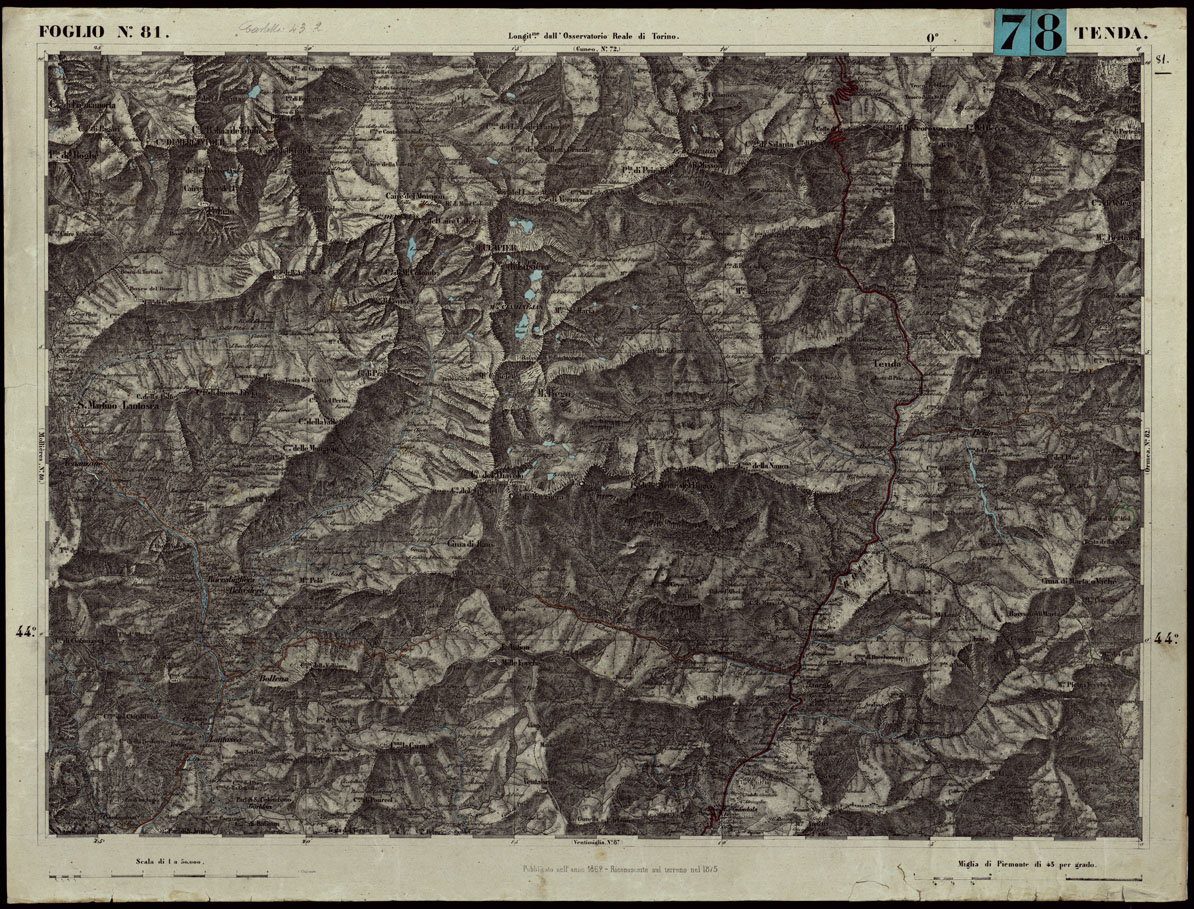 (N:24322) CARTA TOPOGRAFICA DEGLI STATI IN TERRAFERMA DI S.M. IL RE DI SARDEGNA ALLA SCALA DI 1.A 50.000. OPERA DEL CORPO REALE DELLO STATO MAGGIORE - FOGLIO N.81. - TENDA + DOCUMENTO DI AGGIORNAMENTO PARTE OCCIDENTALE E ORIENTALE (CA003861, CA003862, CA003863) Carte e stampe antiche: riproduzione a colori su carta (formato A1)