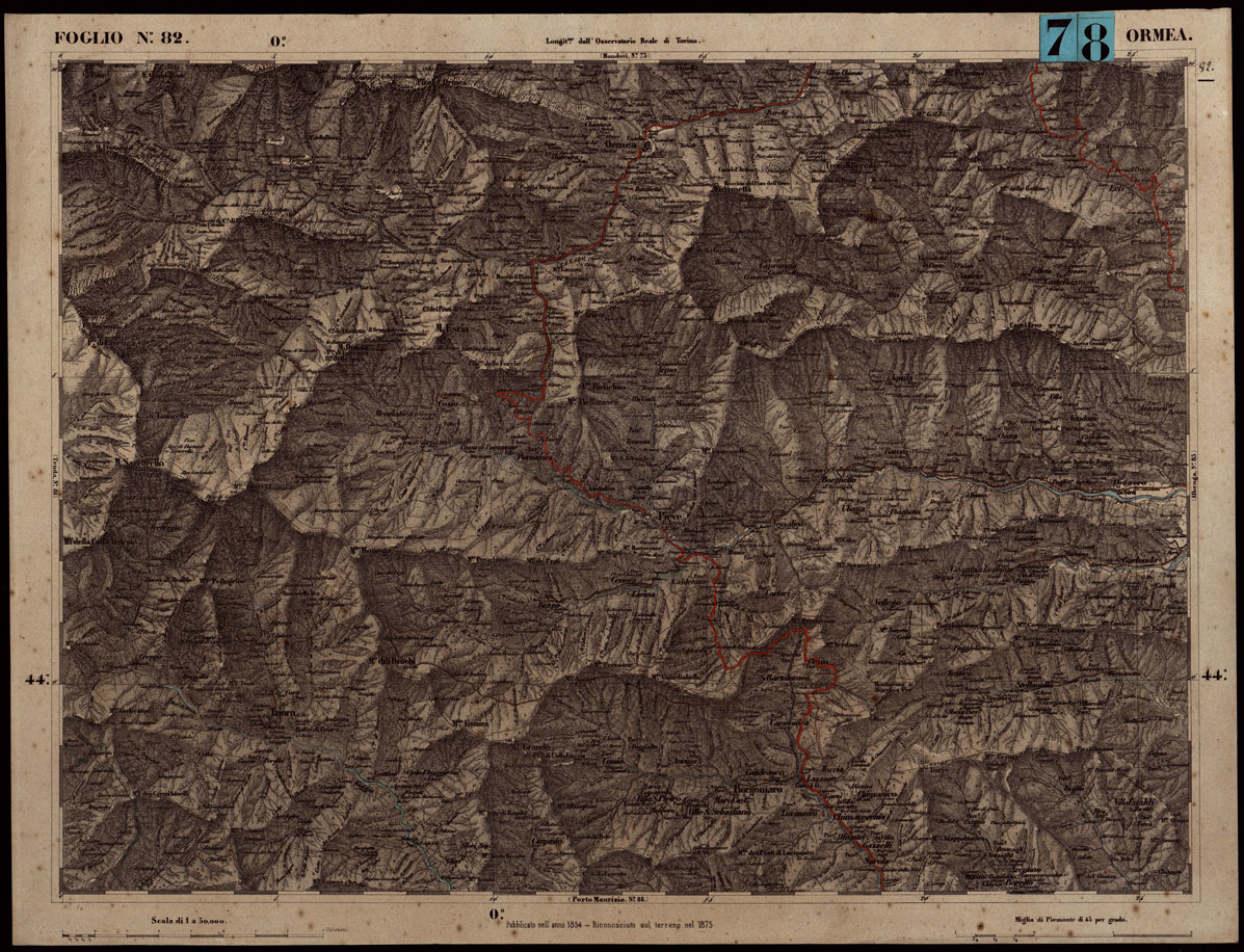 (N:24323) CARTA TOPOGRAFICA DEGLI STATI IN TERRAFERMA DI S.M. IL RE DI SARDEGNA ALLA SCALA DI 1.A 50.000. OPERA DEL CORPO REALE DELLO STATO MAGGIORE - FOGLIO N.82. - ORMEA + DOCUMENTO DI AGGIORNAMENTO PARTE OCCIDENTALE E ORIENTALE (CA003864, CA003865, CA003866) Carte e stampe antiche: riproduzione a colori su carta (formato A1)