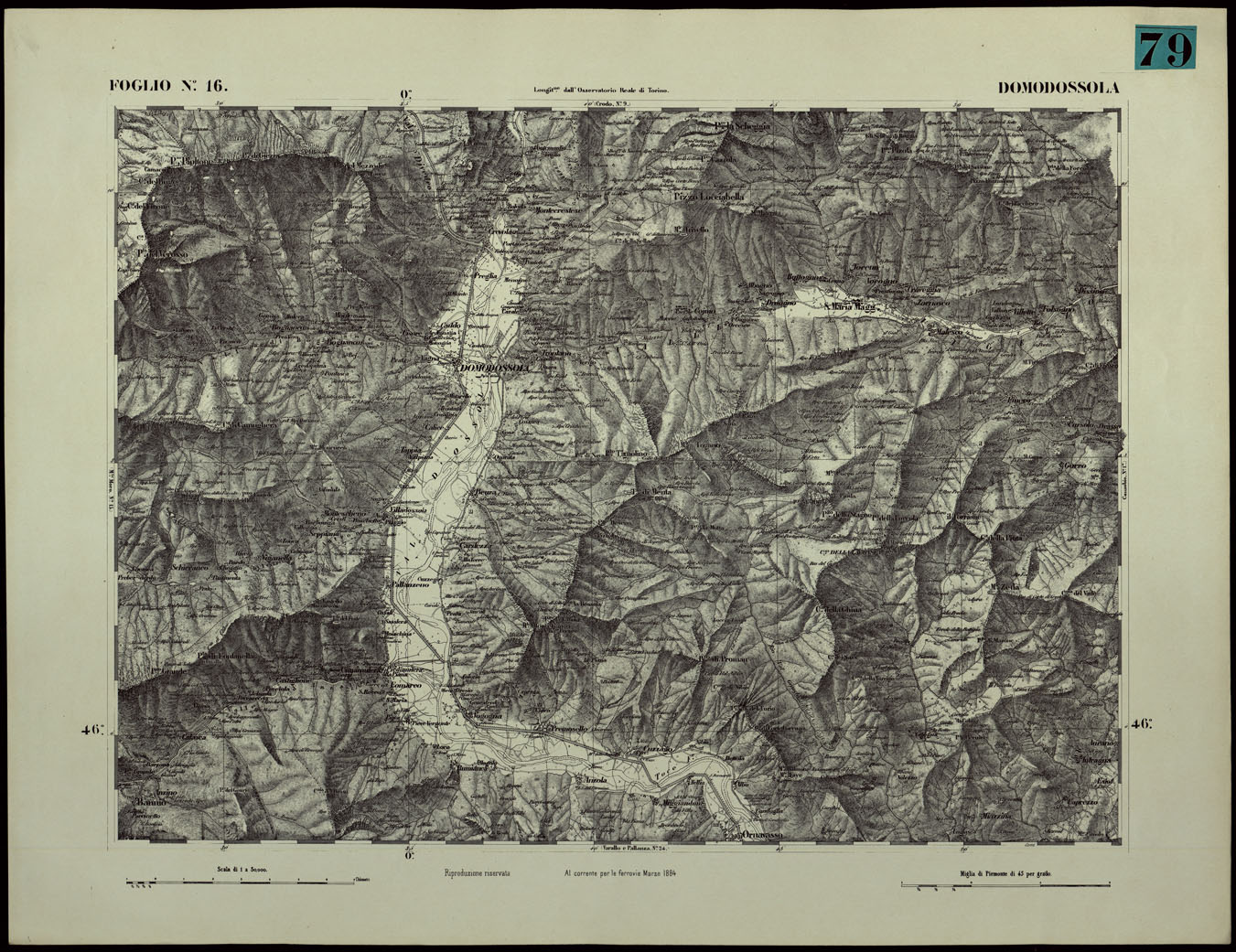 (N:24347) CARTA TOPOGRAFICA DEGLI STATI IN TERRAFERMA DI S.M. IL RE DI SARDEGNA ALLA SCALA DI 1.A 50.000. OPERA DEL CORPO REALE DELLO STATO MAGGIORE - FOGLIO N.16.  DOMODOSSOLA (CA003896) Carte e stampe antiche: riproduzione a colori su carta (formato A1)