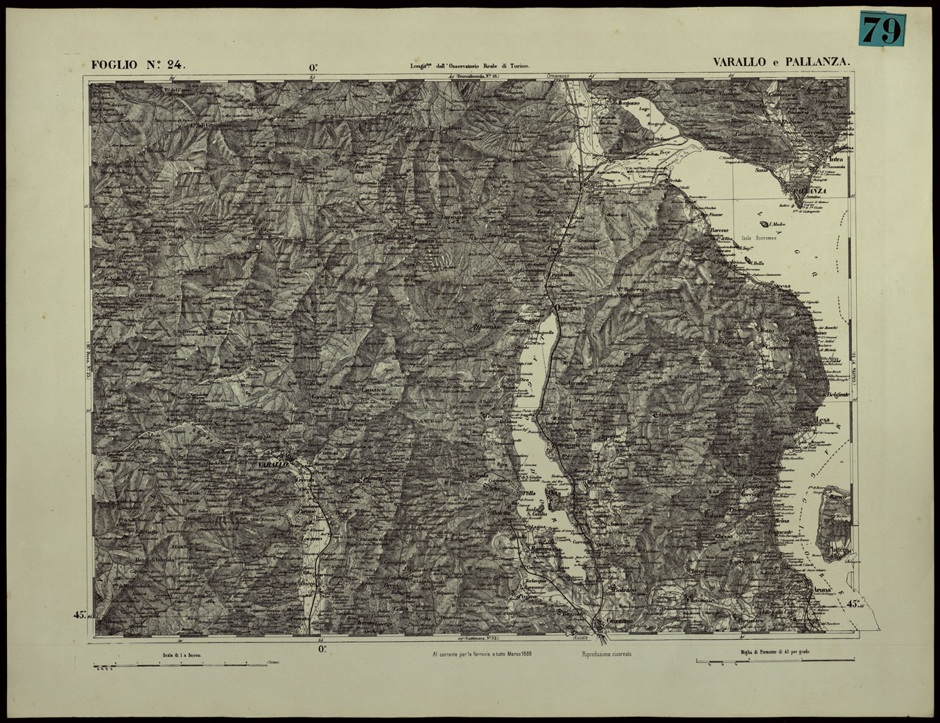 (N:24355) CARTA TOPOGRAFICA DEGLI STATI IN TERRAFERMA DI S.M. IL RE DI SARDEGNA ALLA SCALA DI 1.A 50.000. OPERA DEL CORPO REALE DELLO STATO MAGGIORE - FOGLIO N.24. VARALLO E PALLANZA (CA003904) Carte e stampe antiche: riproduzione a colori su carta (formato A1)