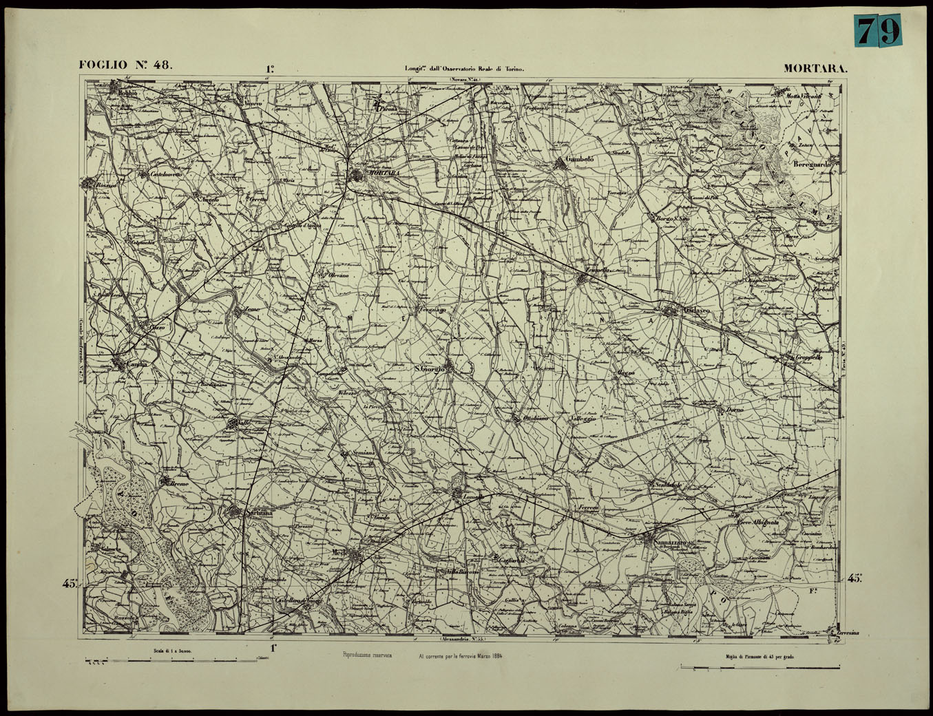 (N:24379) CARTA TOPOGRAFICA DEGLI STATI IN TERRAFERMA DI S.M. IL RE DI SARDEGNA ALLA SCALA DI 1.A 50.000. OPERA DEL CORPO REALE DELLO STATO MAGGIORE - FOGLIO N.48. MORTARA (CA003928) Carte e stampe antiche: riproduzione a colori su carta (formato A1)