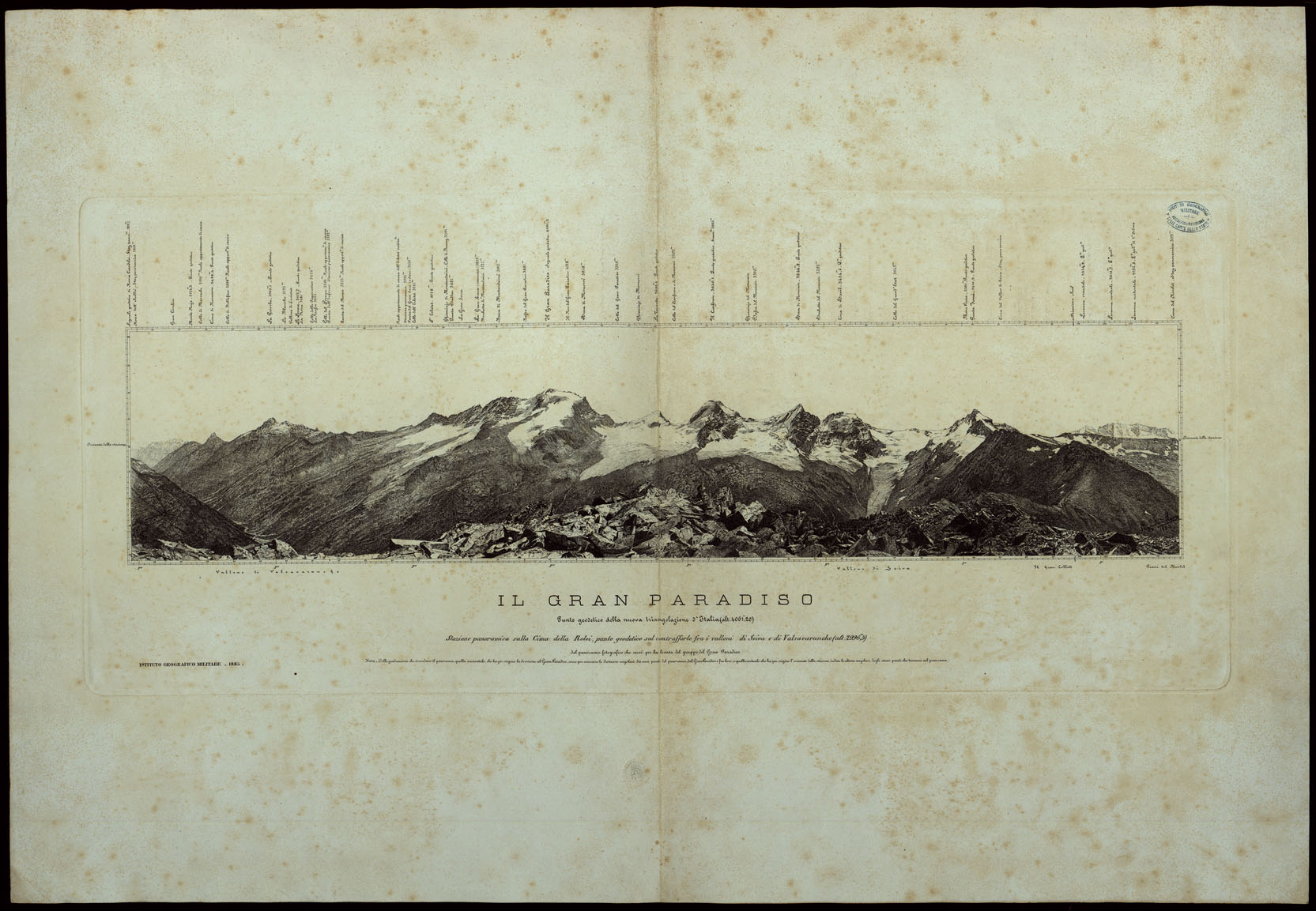 (N:24471) IL GRAN PARADISO PUNTO GEODETICO DELLA NUOVA TRIANGOLAZIONE D'ITALIA (ALT. 4061,20) (CA003973) Carte e stampe antiche: riproduzione a colori su carta (formato A1)