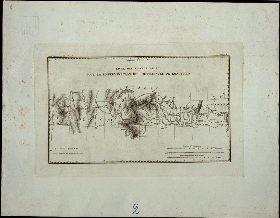 (N:24475) LIGNES DES SIGNAUX DE FEU POUR LA DETERMINATION DES DIFFERENCES DE LONGITUDE - FOGLIO 2 (CA003977) Carte e stampe antiche: riproduzione a colori su carta (formato A1)