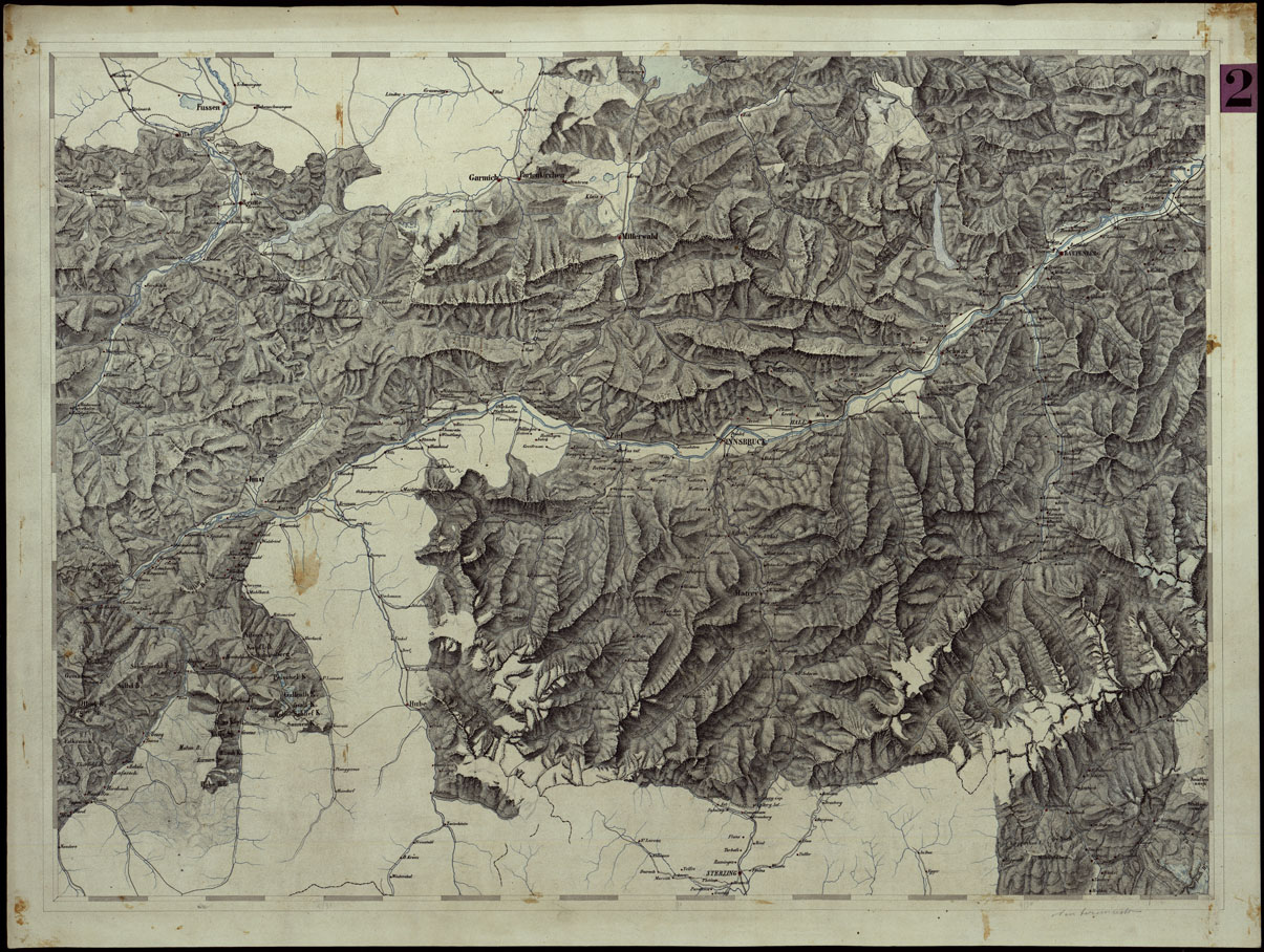 (N:24775) CARTA COROGRAFICA DEI VERSANTI SETTENTRIONALI E MERIDIONALI DELLE ALPI RETICHE, CARNICHE E GIULIE (CA004026) Carte e stampe antiche: riproduzione a colori su carta (formato A1)