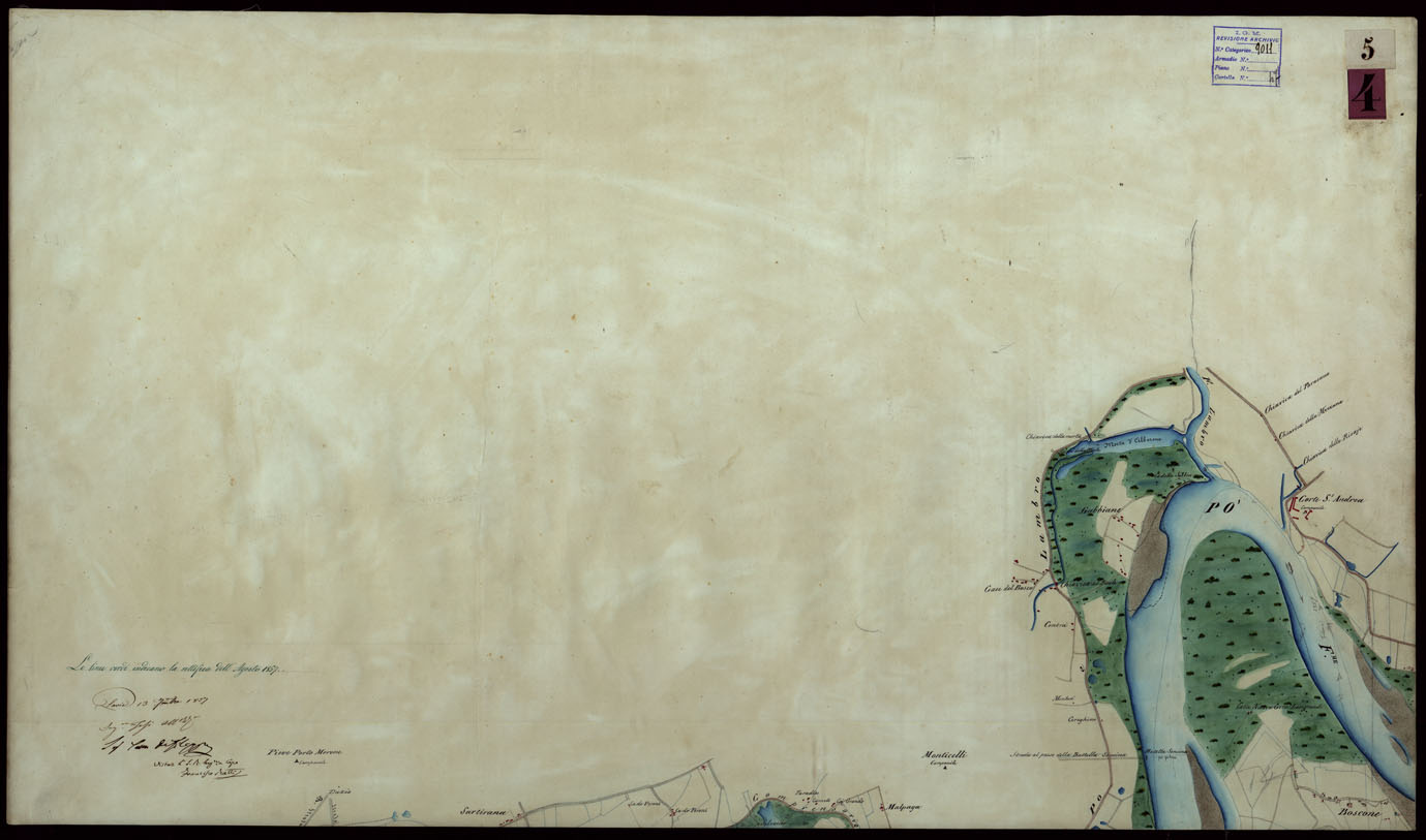 (N:9198) Corografia del fiume Po dalla confluenza del Ticino al Mare Adriatico, col riferimento ai fogli parziali della Carta Generale - Tavola 5 (CA004048) Carte e stampe antiche: riproduzione a colori su carta (formato A1)