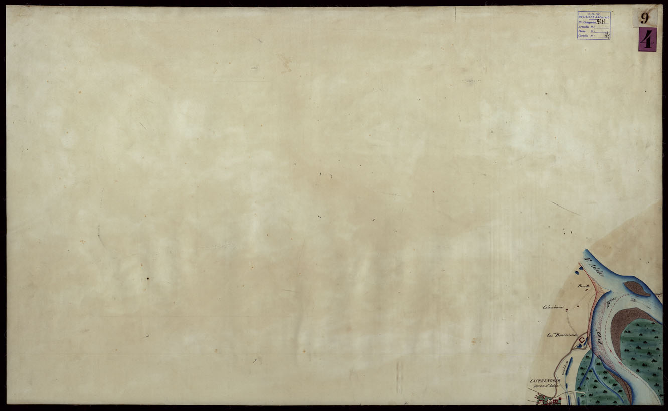(N:9202) Corografia del fiume Po dalla confluenza del Ticino al Mare Adriatico, col riferimento ai fogli parziali della Carta Generale - Tavola 9 (CA004052) Carte e stampe antiche: riproduzione a colori su carta (formato A1)