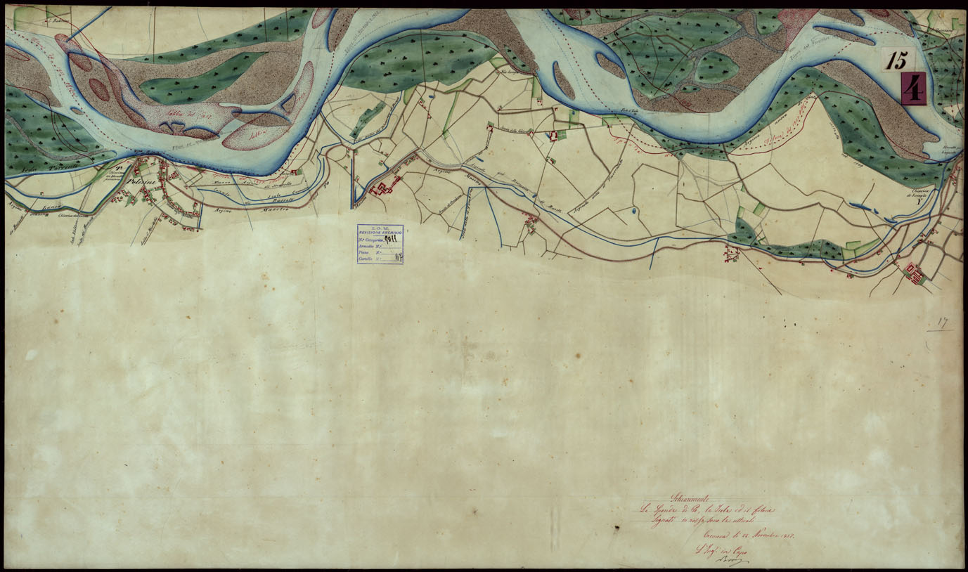 (N:9163) Corografia del fiume Po dalla confluenza del Ticino al Mare Adriatico, col riferimento ai fogli parziali della Carta Generale -Tavola 15 (CA004058) Carte e stampe antiche: riproduzione a colori su carta (formato A1)