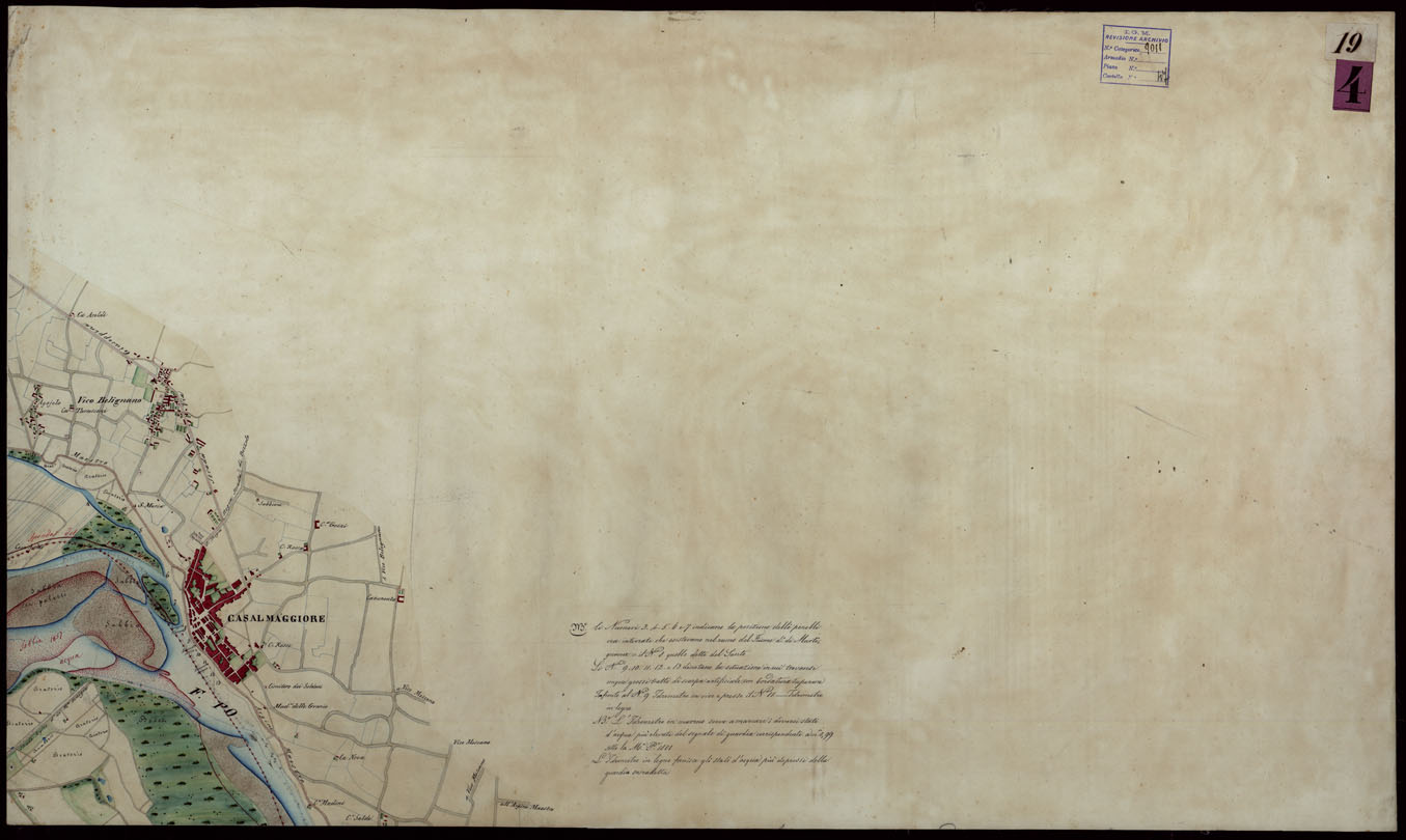 (N:9166) Corografia del fiume Po dalla confluenza del Ticino al Mare Adriatico, col riferimento ai fogli parziali della Carta Generale -Tavola 19 (CA004062) Carte e stampe antiche: riproduzione a colori su carta (formato A1)