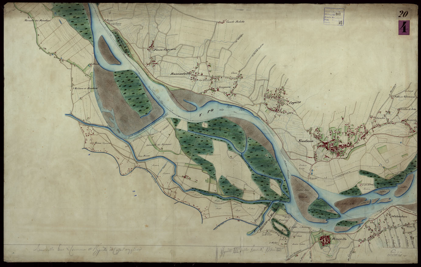(N:9168) Corografia del fiume Po dalla confluenza del Ticino al Mare Adriatico, col riferimento ai fogli parziali della Carta Generale -Tavola 20 (CA004063) Carte e stampe antiche: riproduzione a colori su carta (formato A1)