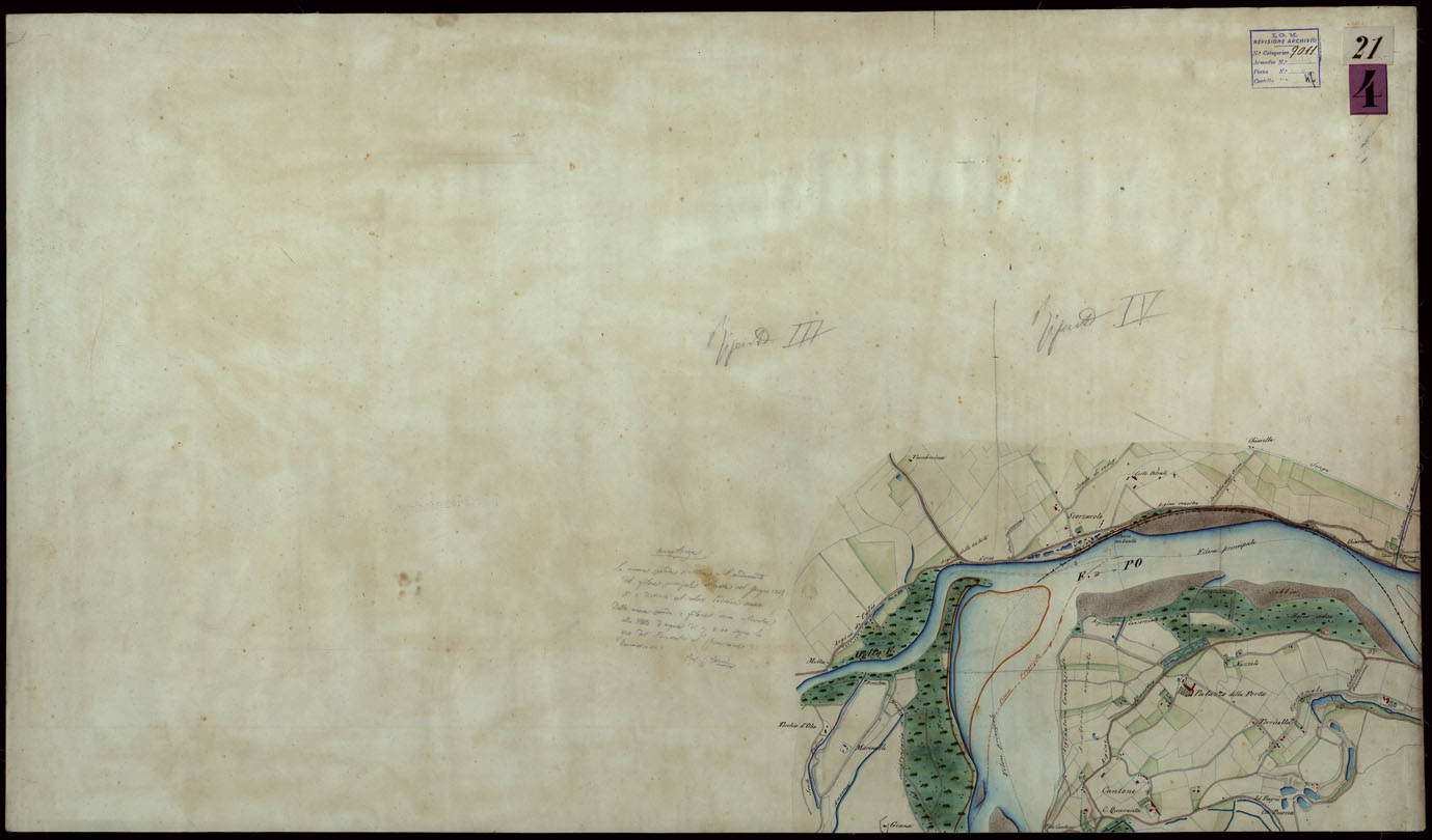 (N:9169) Corografia del fiume Po dalla confluenza del Ticino al Mare Adriatico, col riferimento ai fogli parziali della Carta Generale - Tavola 21 (CA004064) Carte e stampe antiche: riproduzione a colori su carta (formato A1)