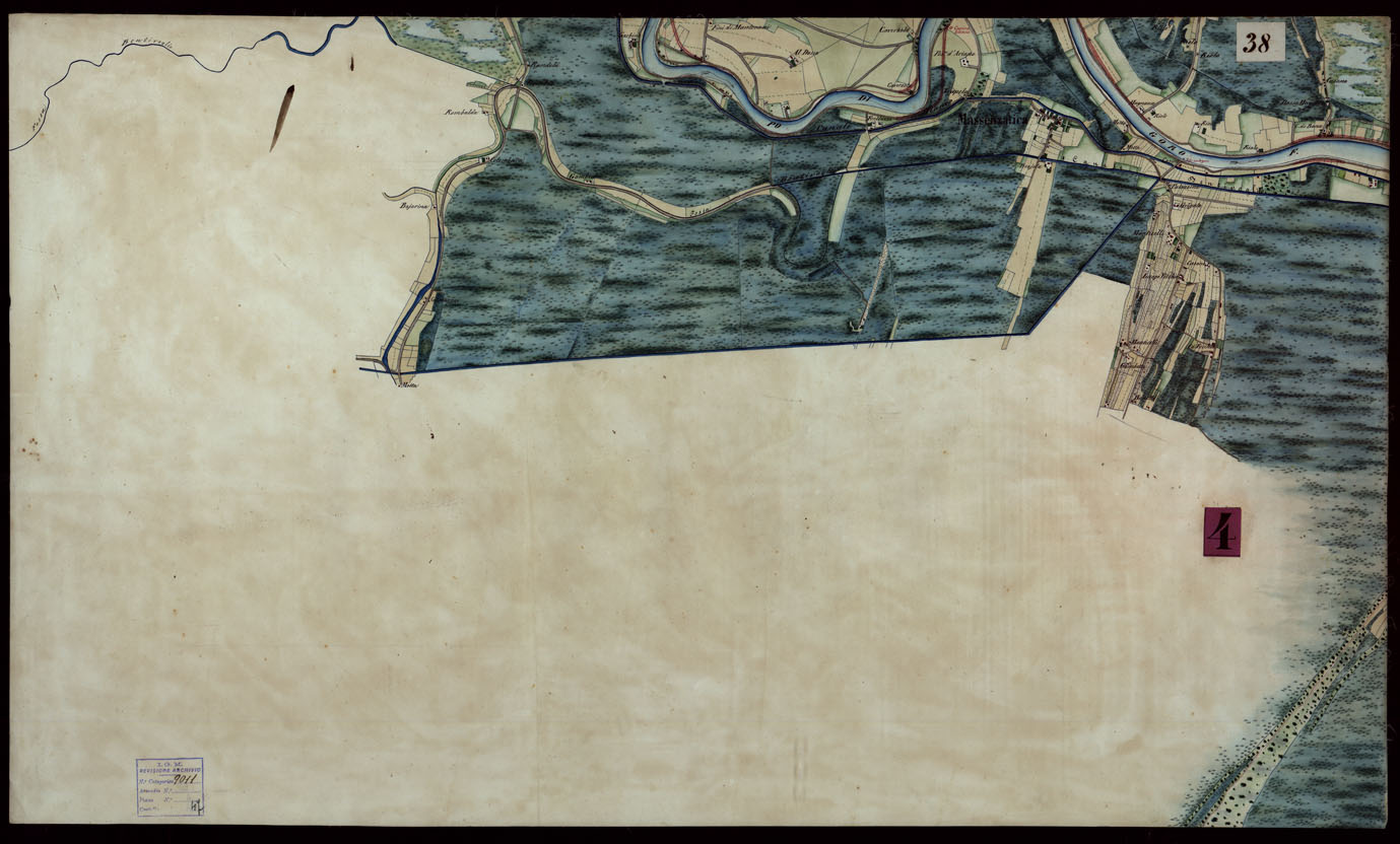 (N:9186) Corografia del fiume Po dalla confluenza del Ticino al Mare Adriatico, col riferimento ai fogli parziali della Carta Generale -Tavola 38 (CA004081) Carte e stampe antiche: riproduzione a colori su carta (formato A1)