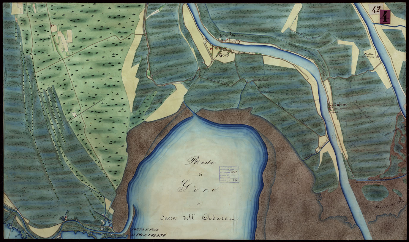(N:9192) Corografia del fiume Po dalla confluenza del Ticino al Mare Adriatico, col riferimento ai fogli parziali della Carta Generale -Tavola 42 (CA004085) Carte e stampe antiche: riproduzione a colori su carta (formato A1)